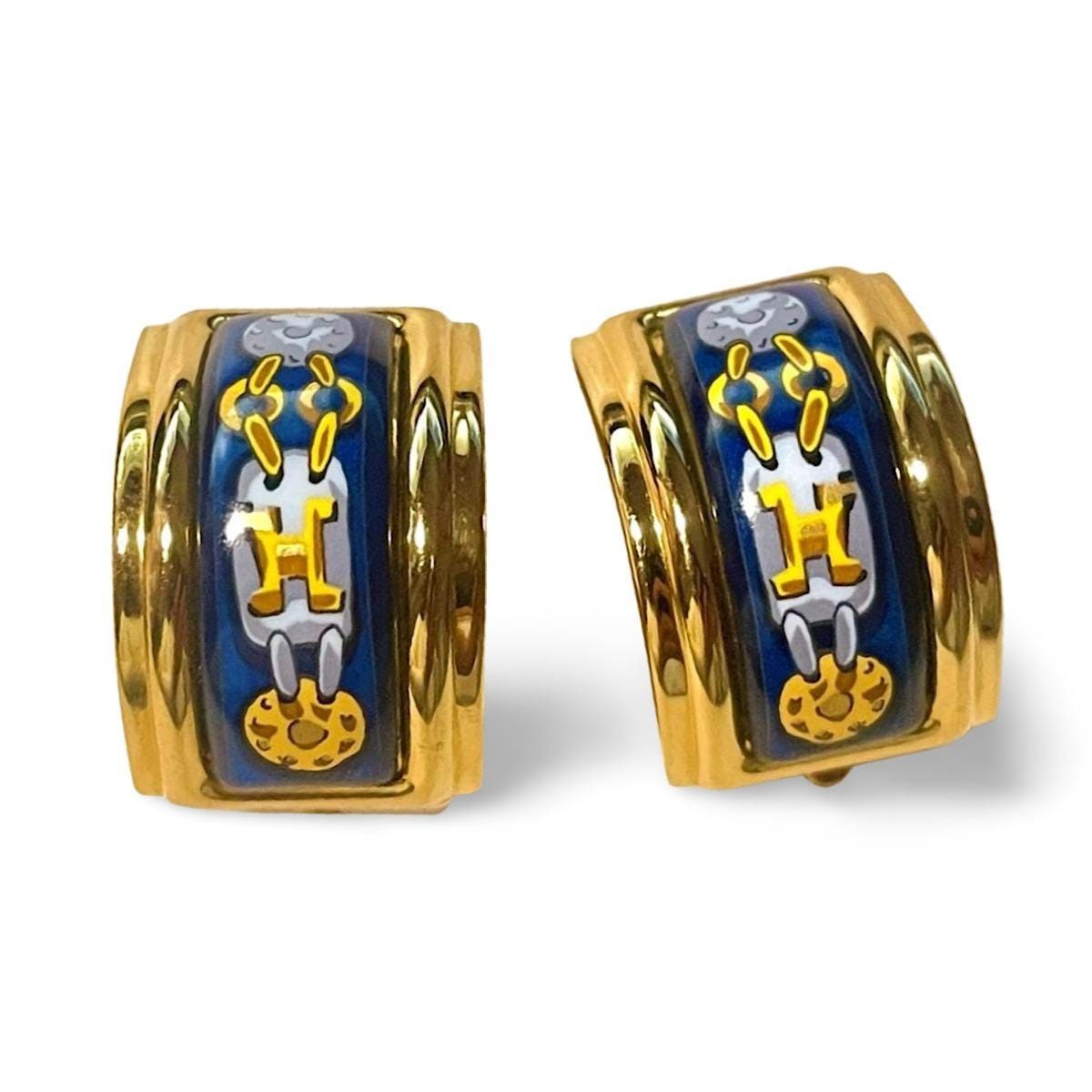 Hermes Vintage Hermes cloisonne golden earrings with blue Size ONE SIZE - 3 Thumbnail