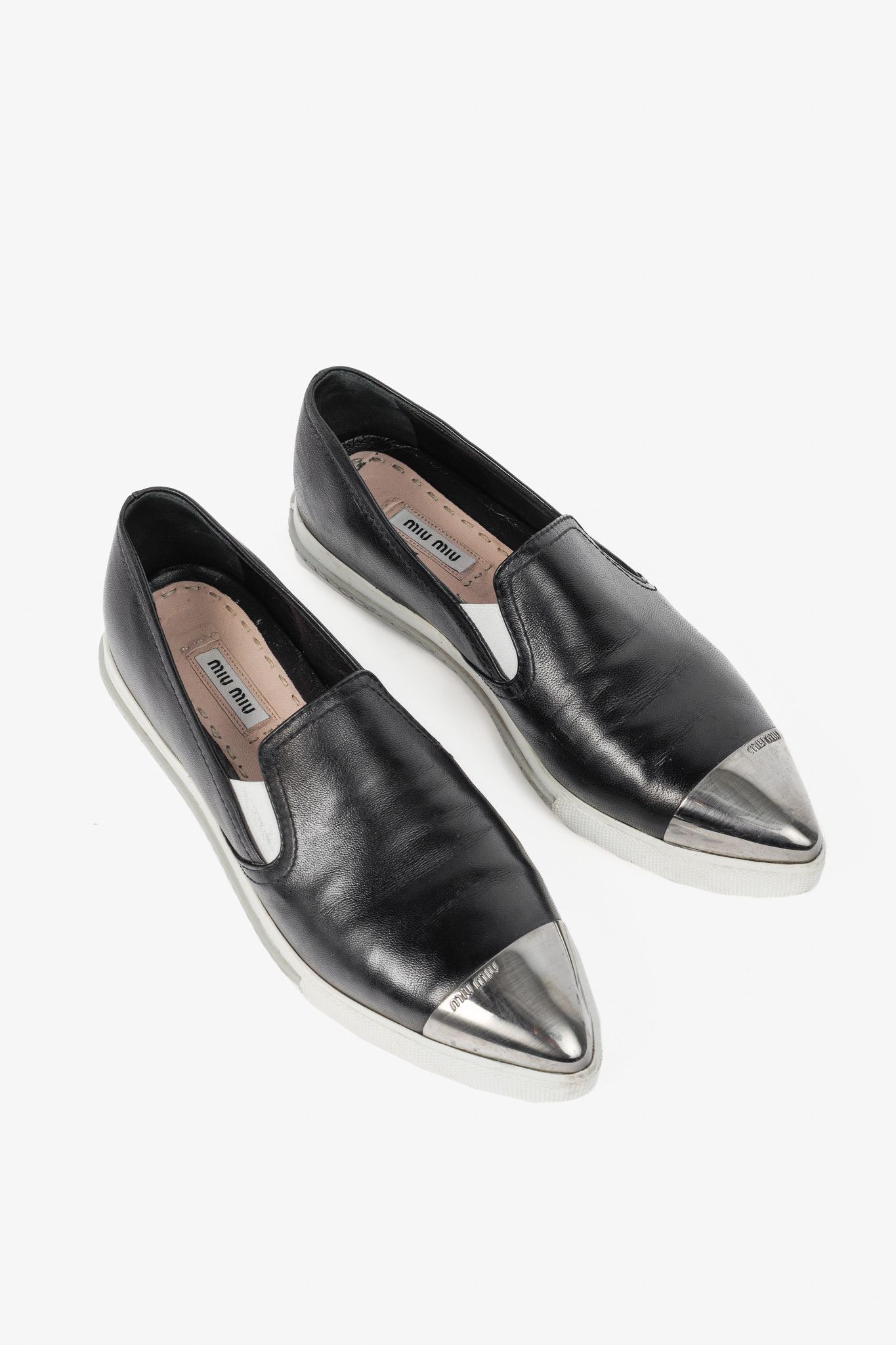 Miu Miu Miu Miu Black Metal-Cap-Toe Slip-On Sneakers Size US 6.5 / IT 36.5 - 1 Thumbnail