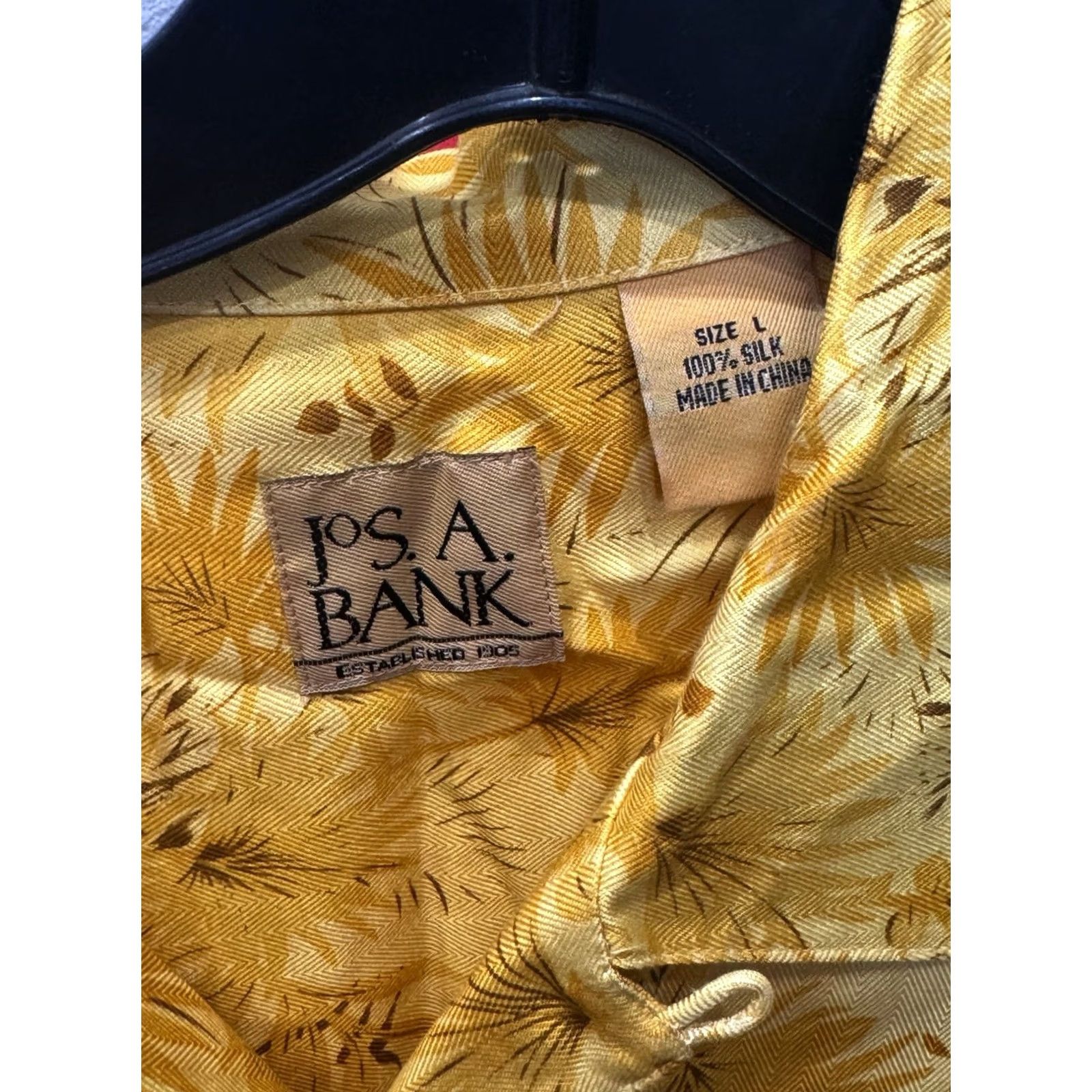 Vintage Jos A Bank Sunshine Yellow Floral Silk SHORT SLEEVE BUTTON UP SHIRT Large Size US L / EU 52-54 / 3 - 4 Thumbnail
