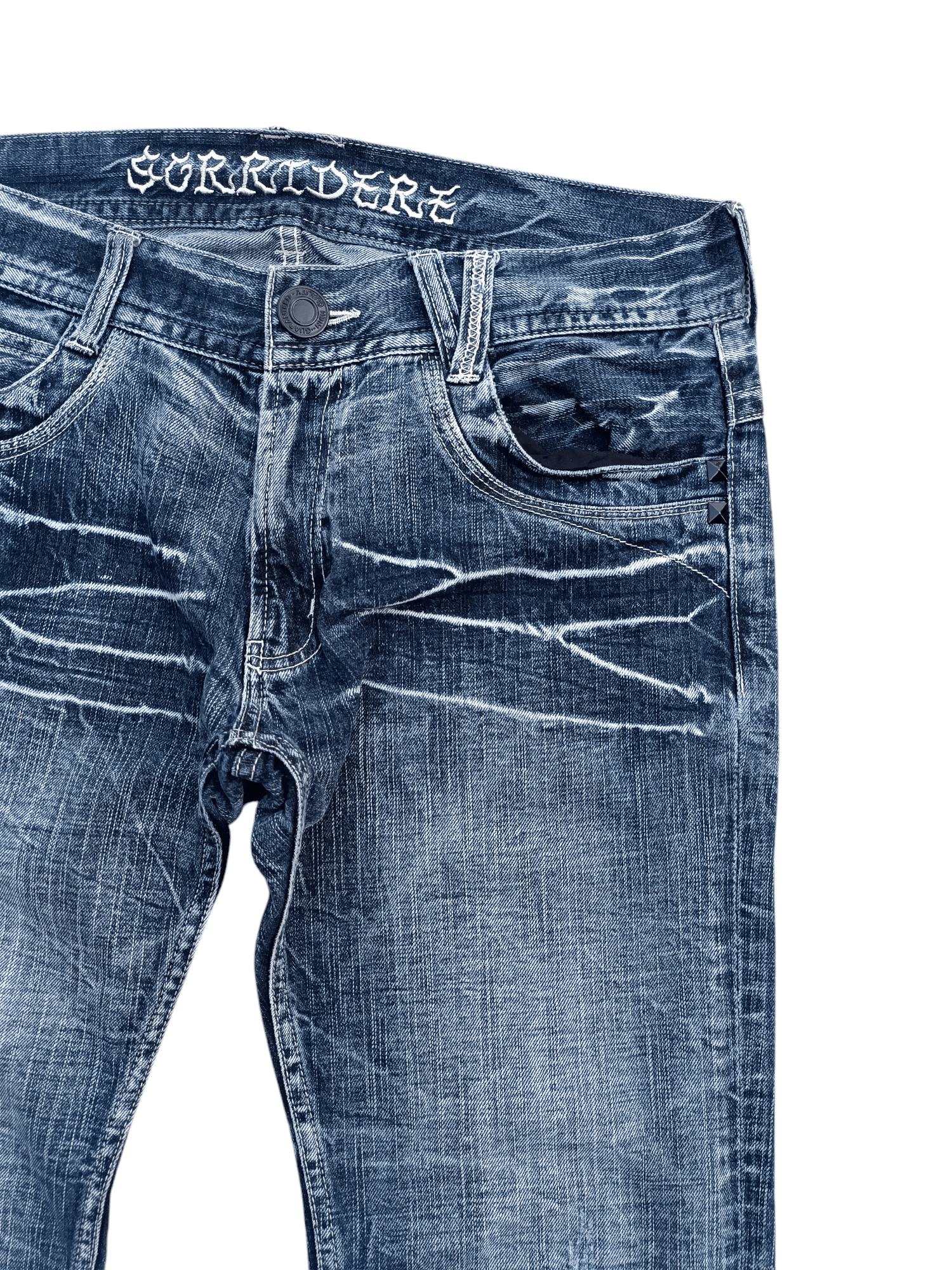 If Six Was Nine FLARED💥SORRIDERE WHISKERS FADED DENIM PANT Size US 34 / EU 50 - 7 Thumbnail