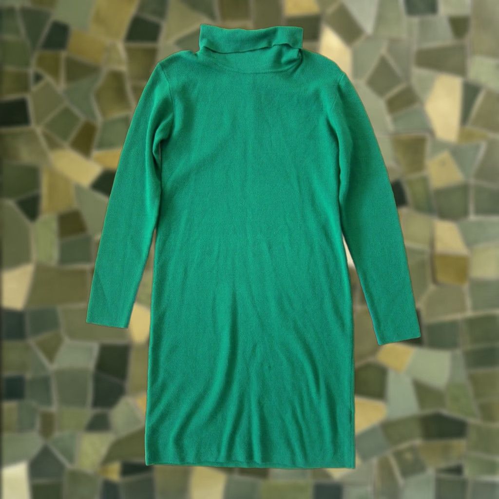 Vintage Angie Green Knit Stretch Turtle Neck Long Sleeve Straight Pencil Sweater Dress M Size M / US 6-8 / IT 42-44 - 1 Thumbnail