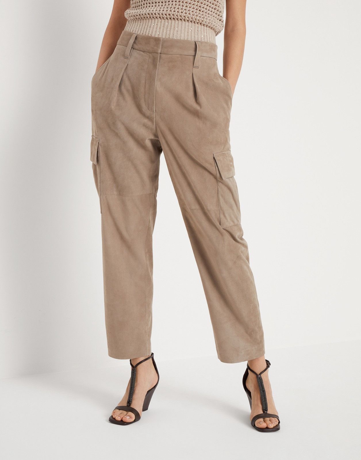 Brunello Cucinelli o1la1rc1a0425 Lady Leather Pant in Beige Size 26" / US 2 / IT 38 - 1 Thumbnail
