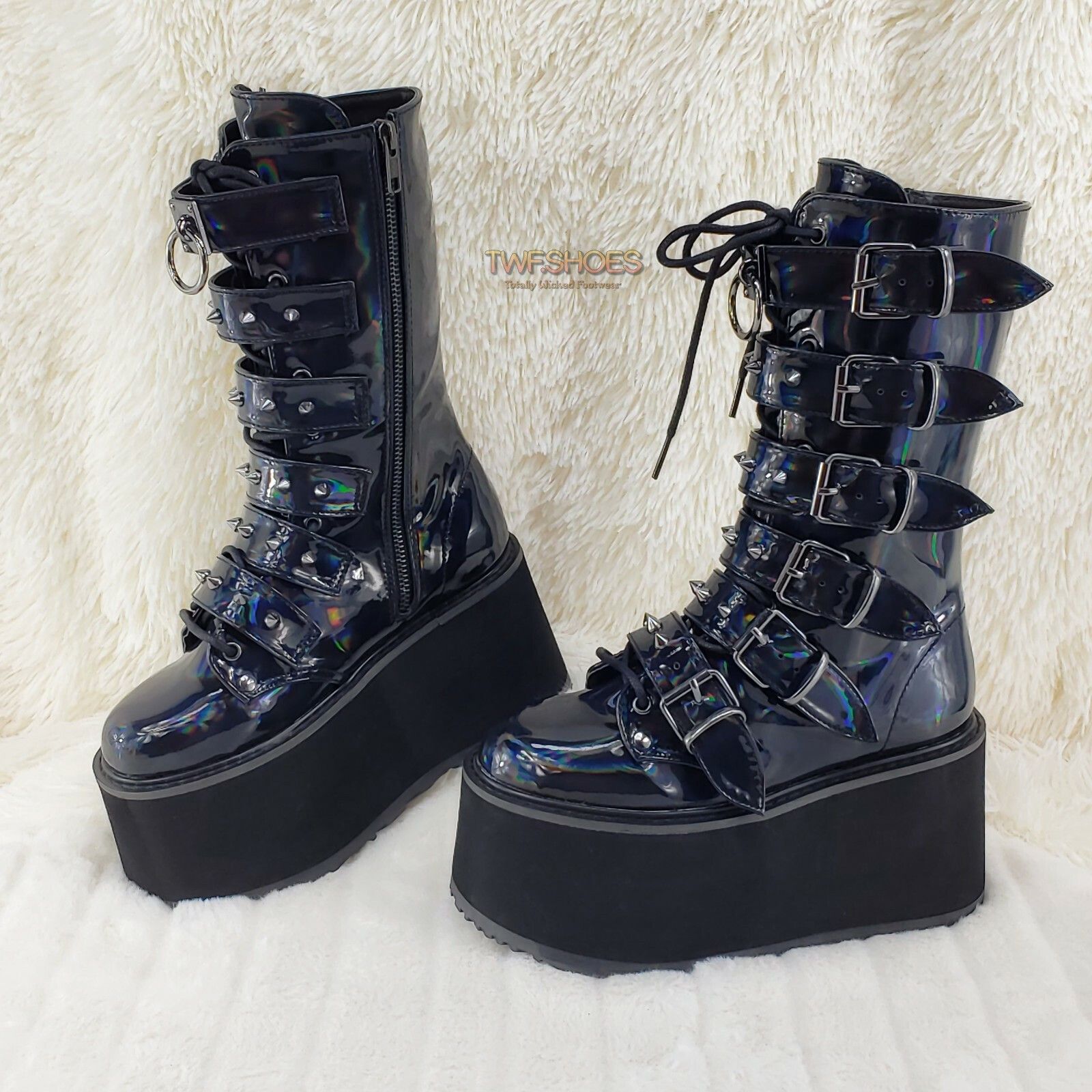 Demonia Cult DEMONIA Damned 225 Goth Punk Grunge 3.5" Platform Calf Boots Size US 10 / IT 40 - 1 Thumbnail