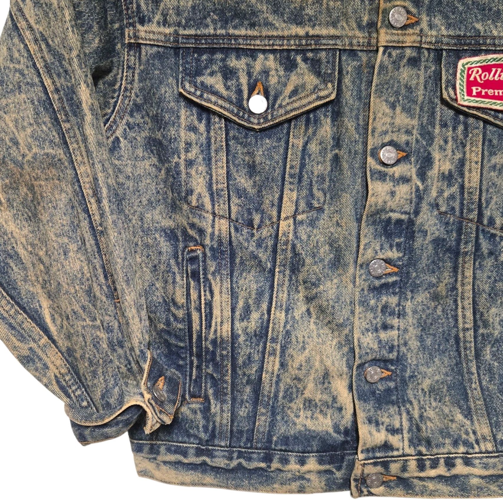 Vintage VINTAGE Rolling Rock Jean Jacket Mens Small Patch Embossed 80s Acid Wash Denim Bomber Jacket Blue Size US 29 - 2 Thumbnail