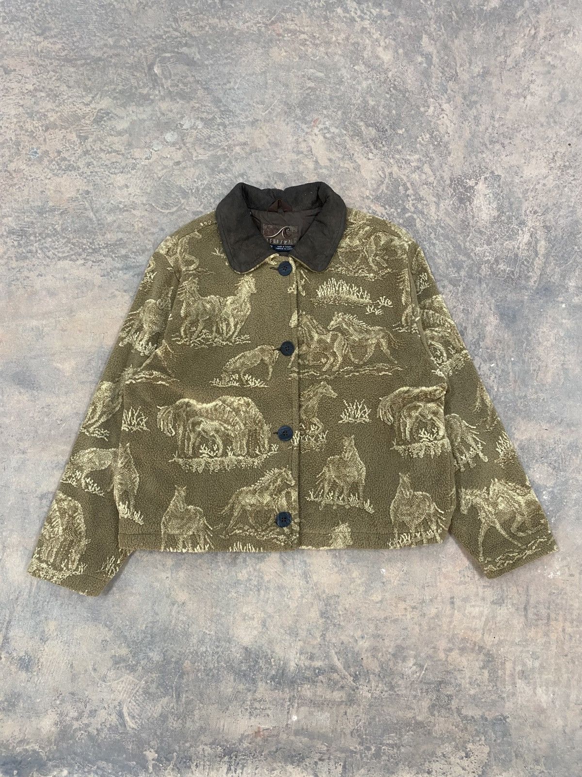 Acne Studios Inspired Tsunami Fleece Horses Boxy Crop Jacket