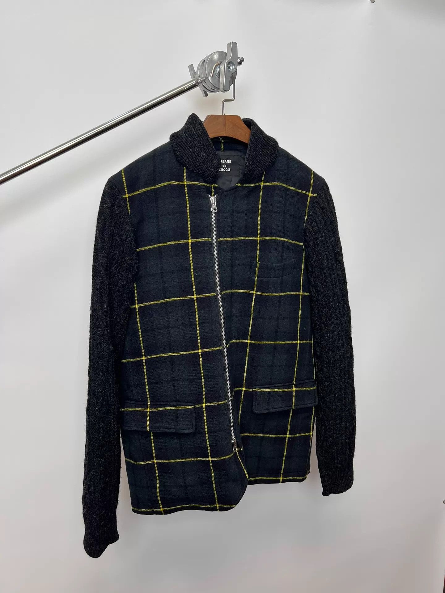 CABANE de ZUCCa Vintage Cabane de Zucca Checkered Panel Zip-Up Wool Sweater Size US M / EU 48-50 / 2 - 2 Thumbnail