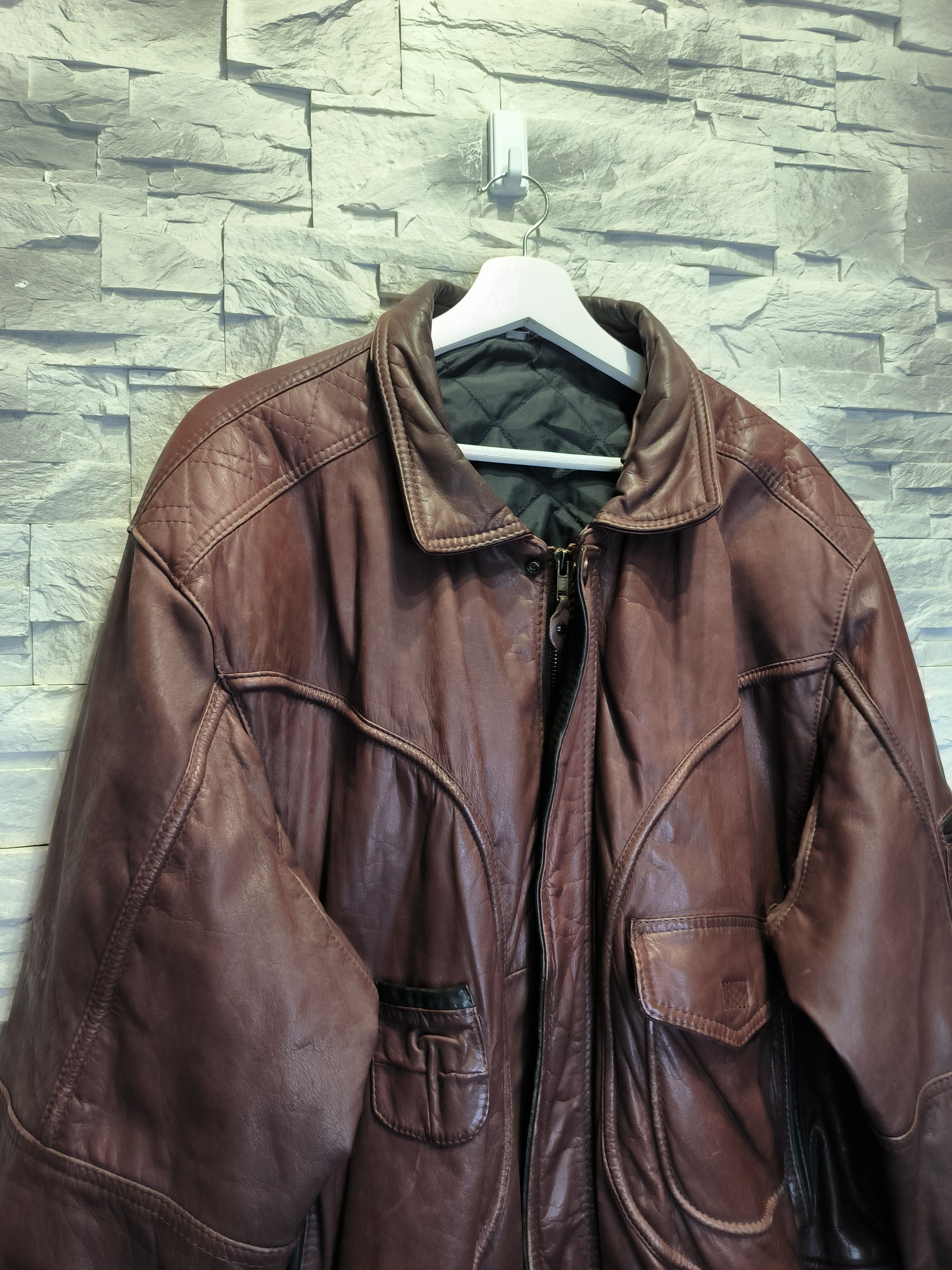 Other × Vintage Vintage Leather Brown Bomber Jacket Size US M / EU 48-50 / 2 - 2 Thumbnail
