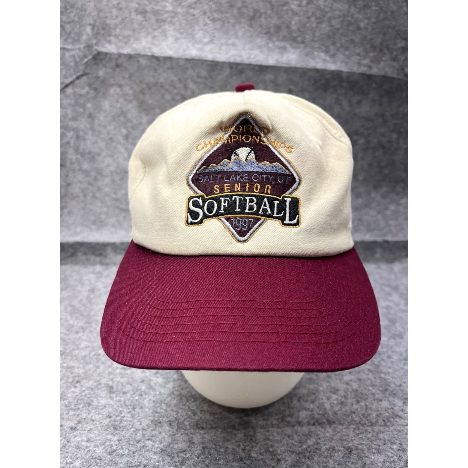 Champion Salt Lake City Senior Softball 1997 Champion Hat SnapBack Adult Ivory Red Cotton Twill Baseball Cap Mens Ballpark Sports Hat Size ONE SIZE - 2 Thumbnail