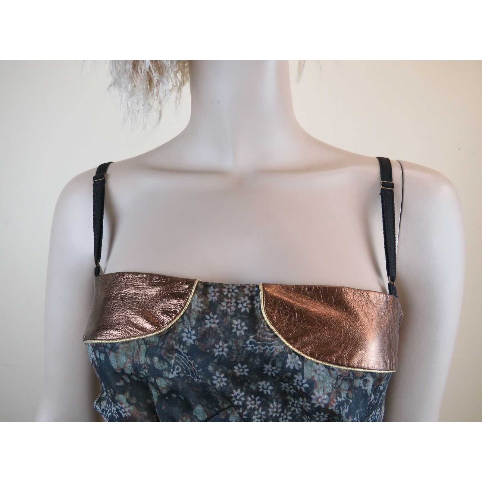 Dolce & Gabbana DOLCE GABBANA FLORAL SILK LEATHER SHORT SLEEVELESS DRESS 38 Size XS / US 0-2 / IT 36-38 - 2 Thumbnail