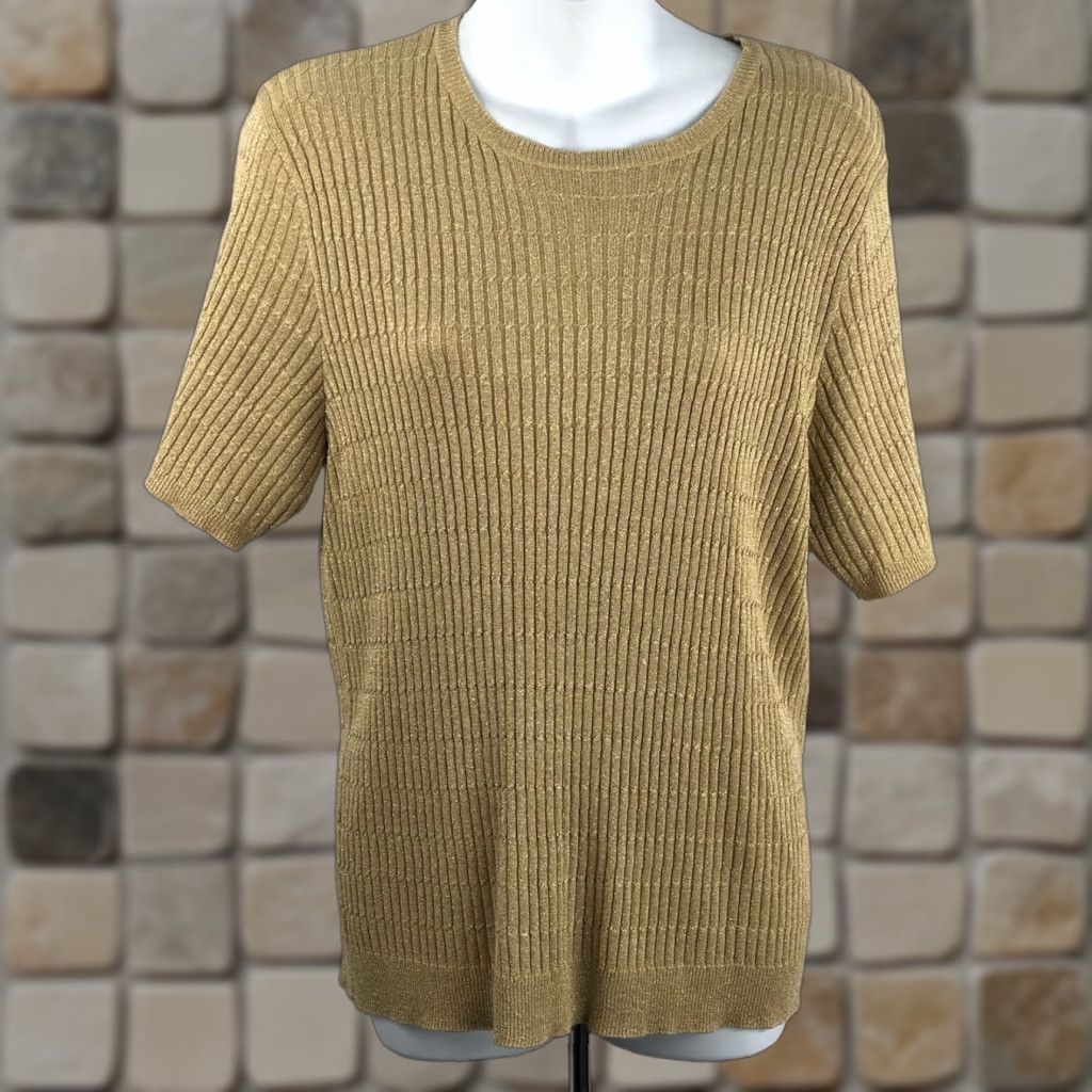 Vintage VINTAGE Alfred Dunner Silk Ribbed Knit Sweater L Gold Glitter Y2K Pixi Size L / US 10 / IT 46 - 1 Thumbnail