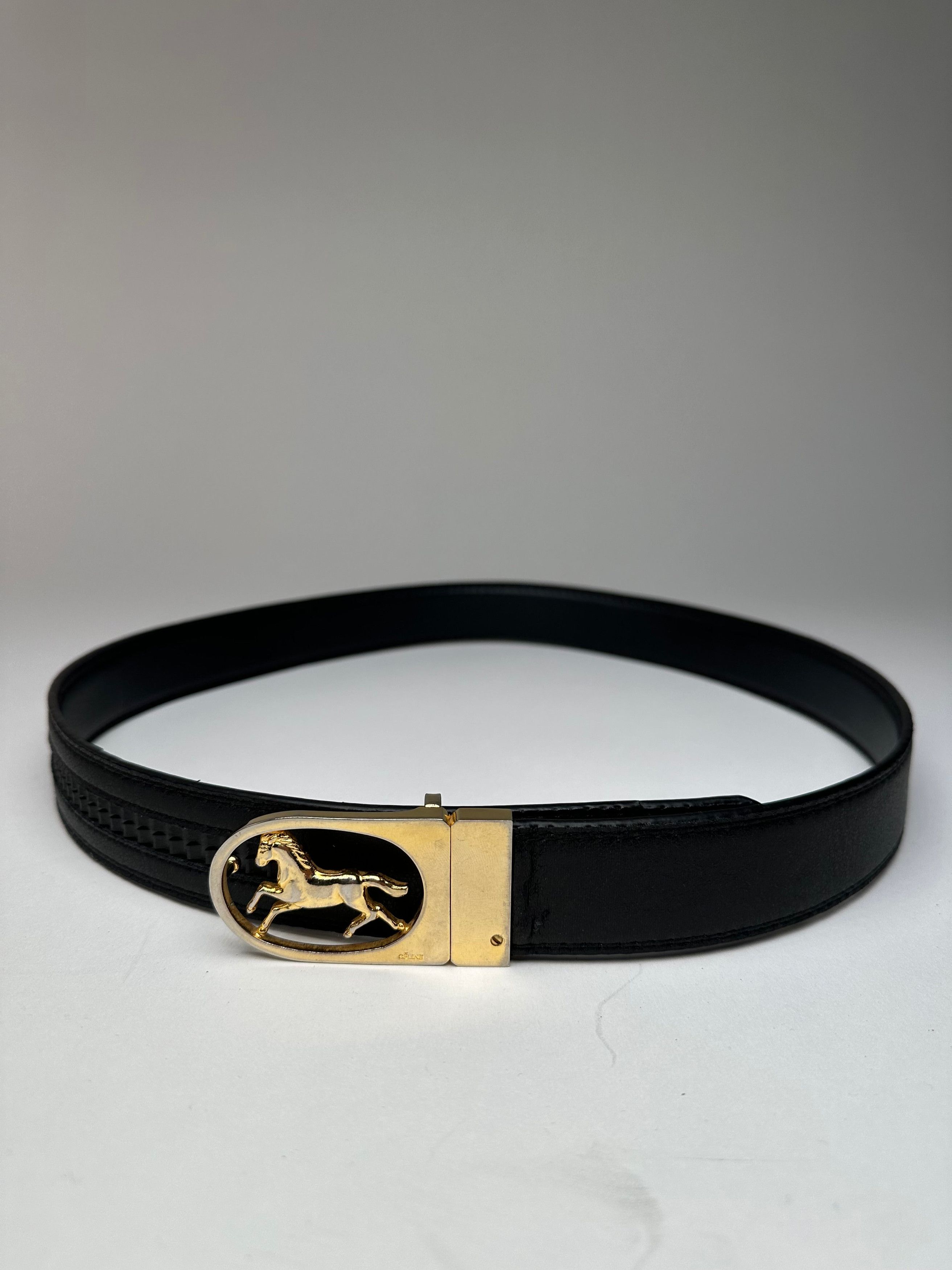 Celine Vintage Paris Carriage Logo Leather Belt Black Size ONE SIZE - 1 Thumbnail