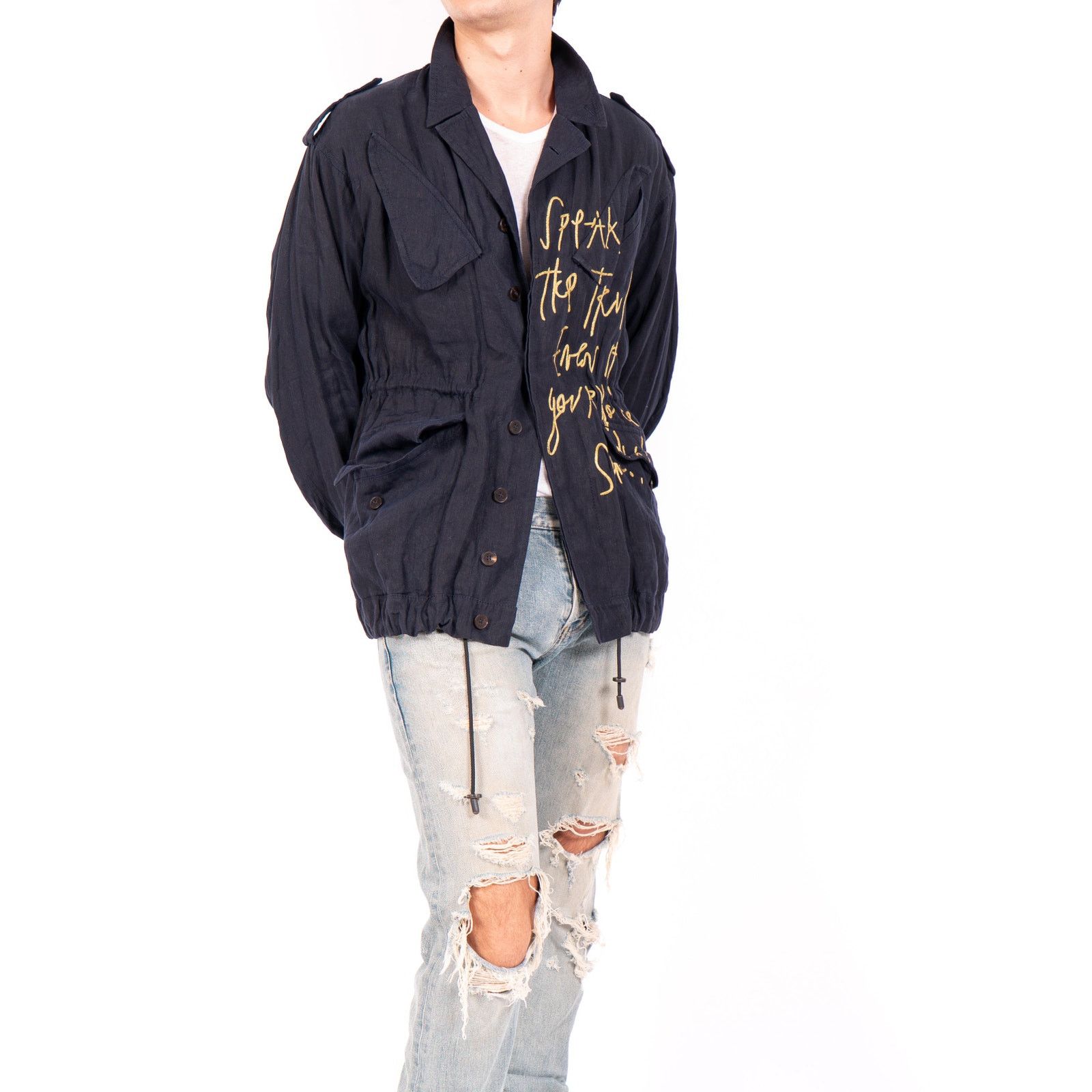 Haider Ackermann SS16 Embroidered Safari Jacket in Indigo Cotton Size US XS / EU 42 / 0 - 6 Thumbnail