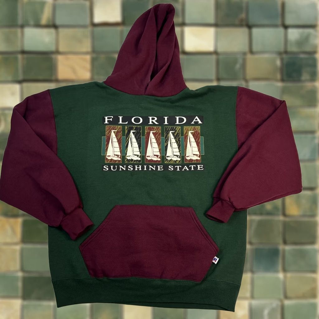 Russell Athletic VINTAGE Russell Athletic Hoodie Mens Large Green Burgundy Florida Sunshine State Mens L Green Vintage Size US L / EU 52-54 / 3 - 1 Thumbnail