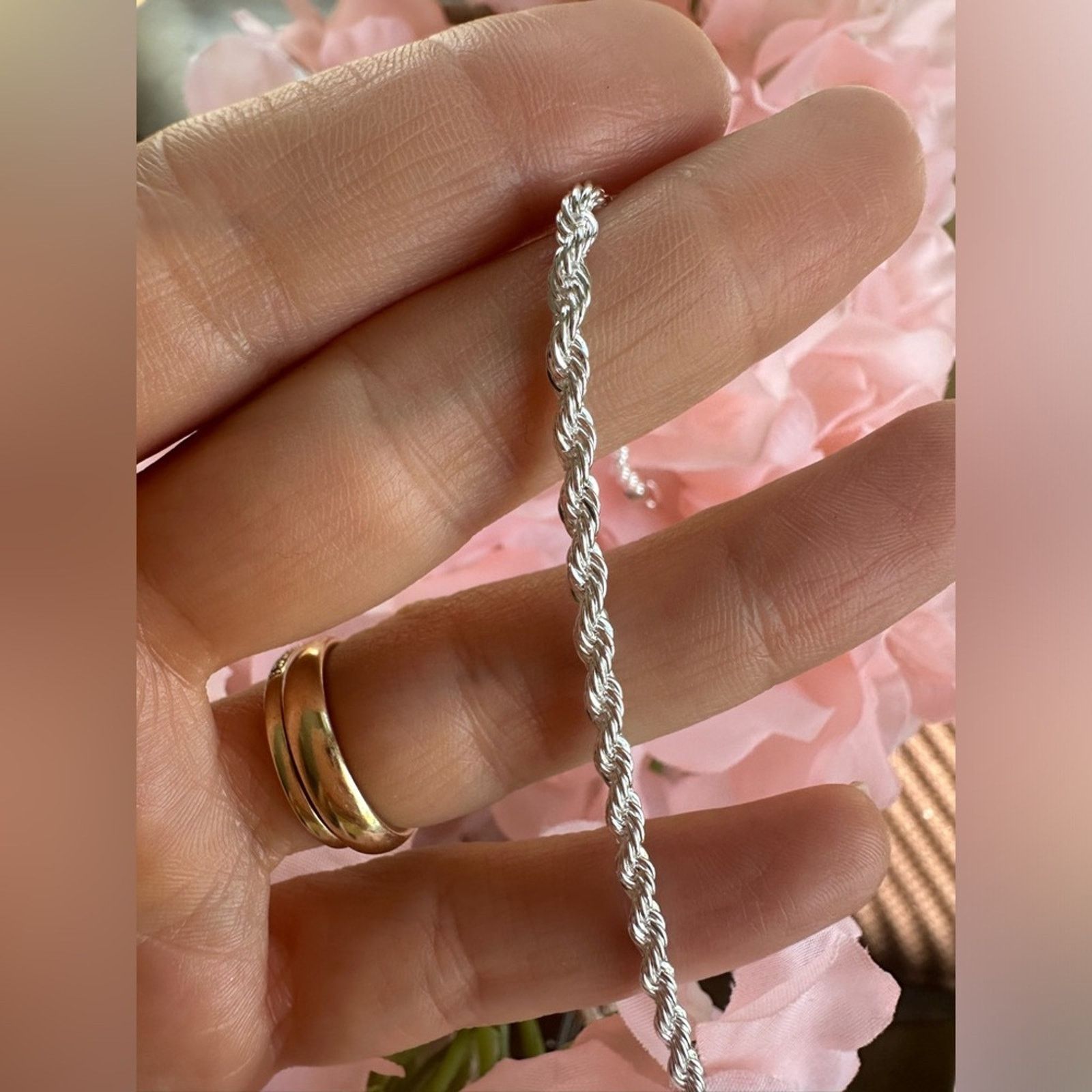 Other Sterling Silver Twisted Chain Bracelet For Women Man Men 8” Size ONE SIZE - 3 Thumbnail
