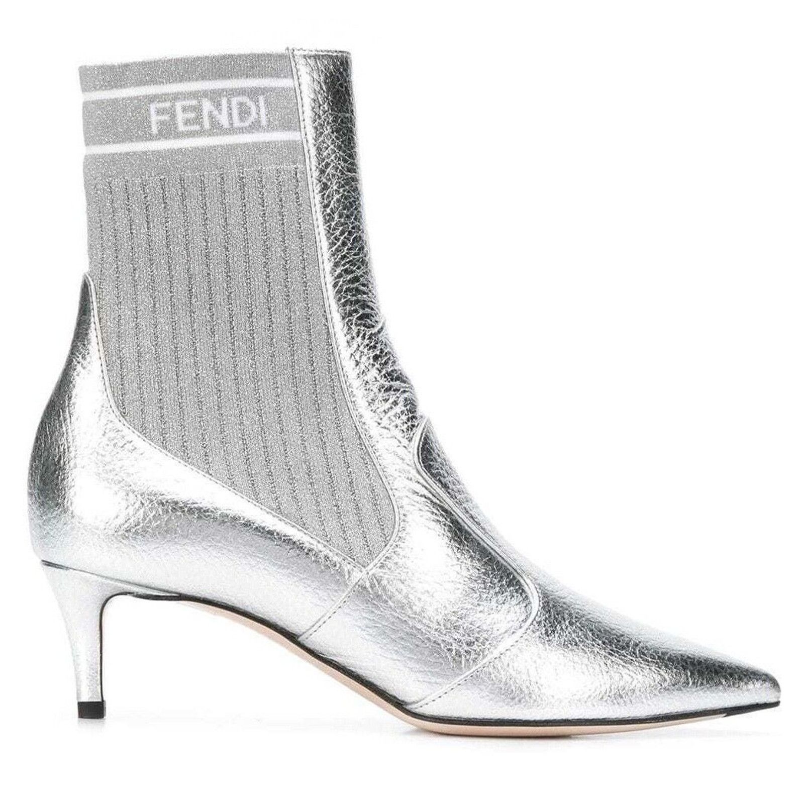 Fendi Fendi Rockoko Silver Scuba Stretch FF Logo Knit Sock Ankle Size US 7.5 / IT 37.5 - 1 Thumbnail