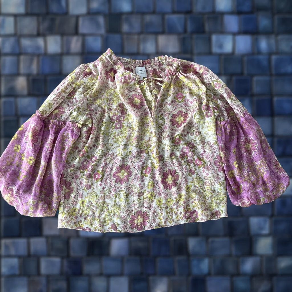 MISA Los Angeles Misa Los Angeles Blouse Women's Peasant Floral Chiffon Boho Top Puff Sleeve Multicolor L USA Hipster Bohemian Tunic Shirt Colorful Size L / US 10 / IT 46 - 1 Thumbnail