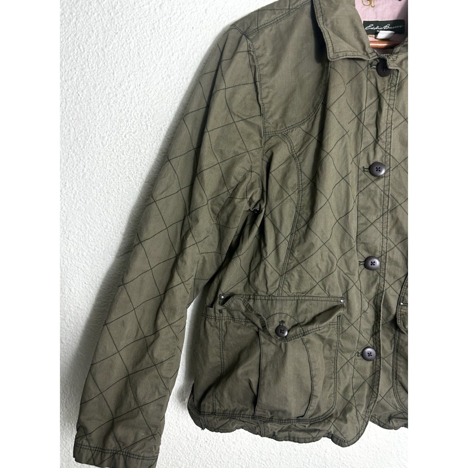 Eddie Bauer VINTAGE Eddie Bauer Womens Large Army Green Button Up Field Jacket Cotton Nylon Size L / US 10 / IT 46 - 2 Thumbnail