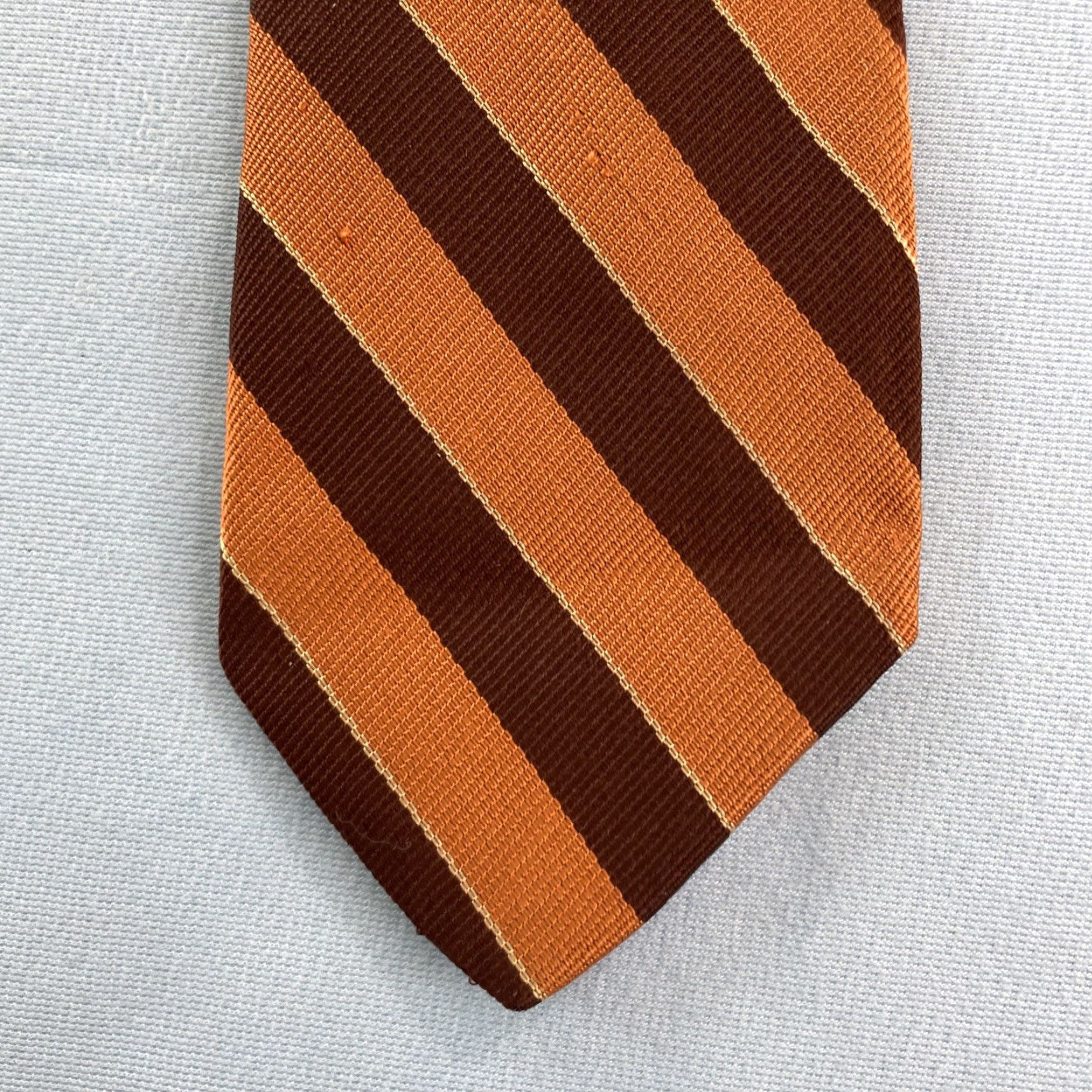 Vintage VINTAGE Handmade Silk Repp Tie Deco Stripe Necktie Brown Orange 58" One Size Mens Size ONE SIZE - 2 Thumbnail