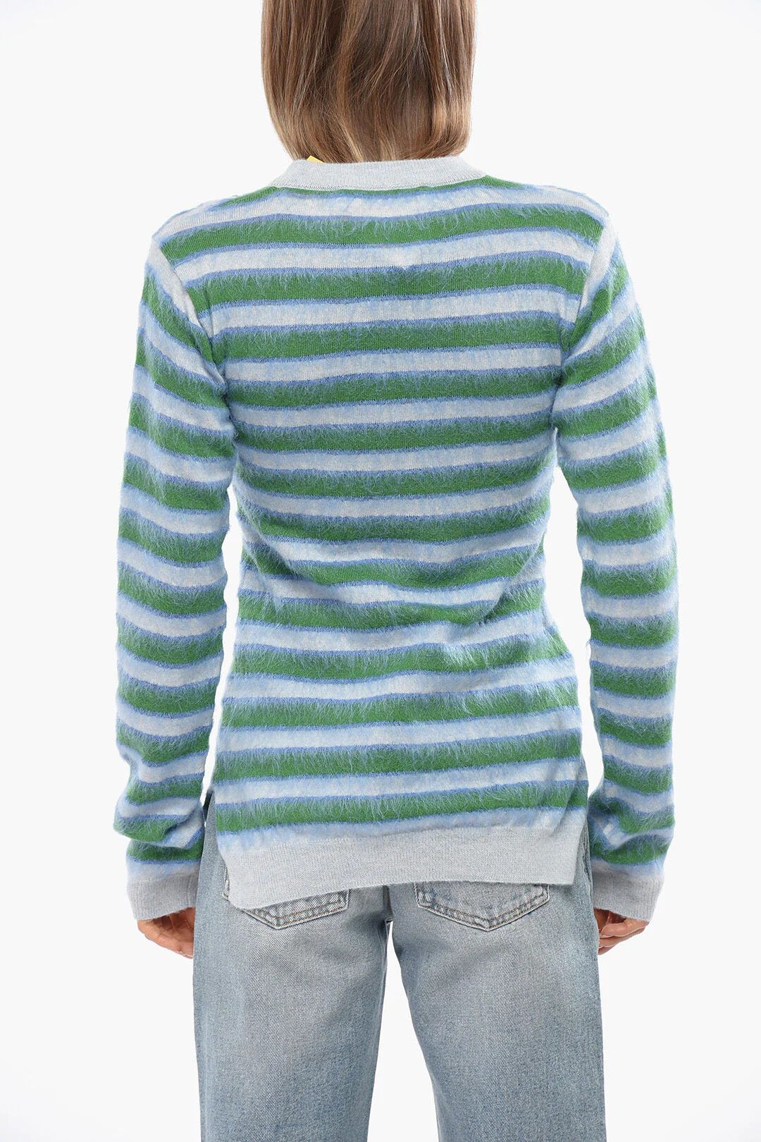 Marni og1mm0326 Virgin Wool Striped Crew-Neck Sweater Blue & Green Size S / US 4 / IT 40 - 2 Thumbnail