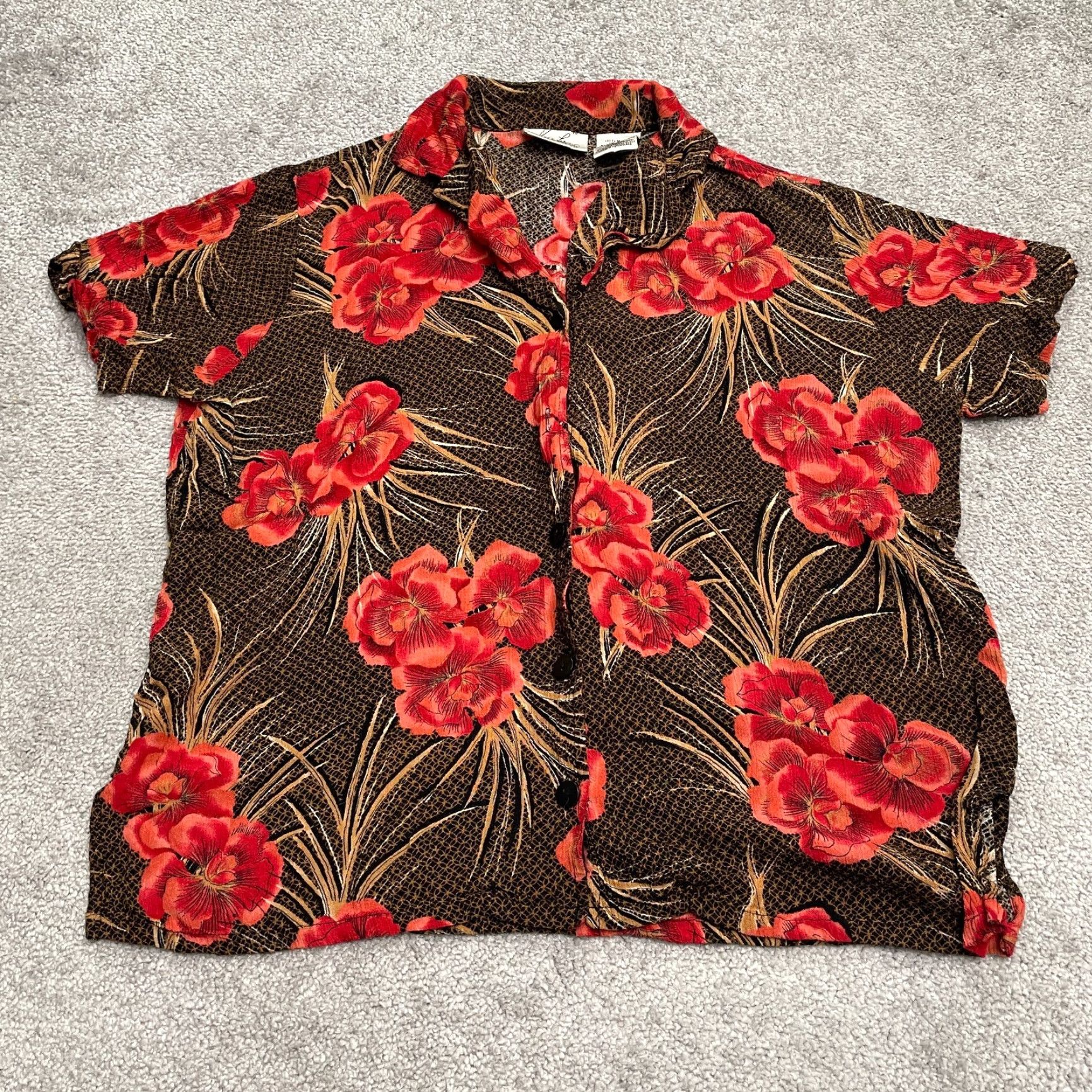 Lee Kathie Lee Floral Button Down Shirt Blouse Women M Multicolor Short Sleeve Rayon Casual Bohemian Tropical Mens Size M / US 6-8 / IT 42-44 - 2 Thumbnail