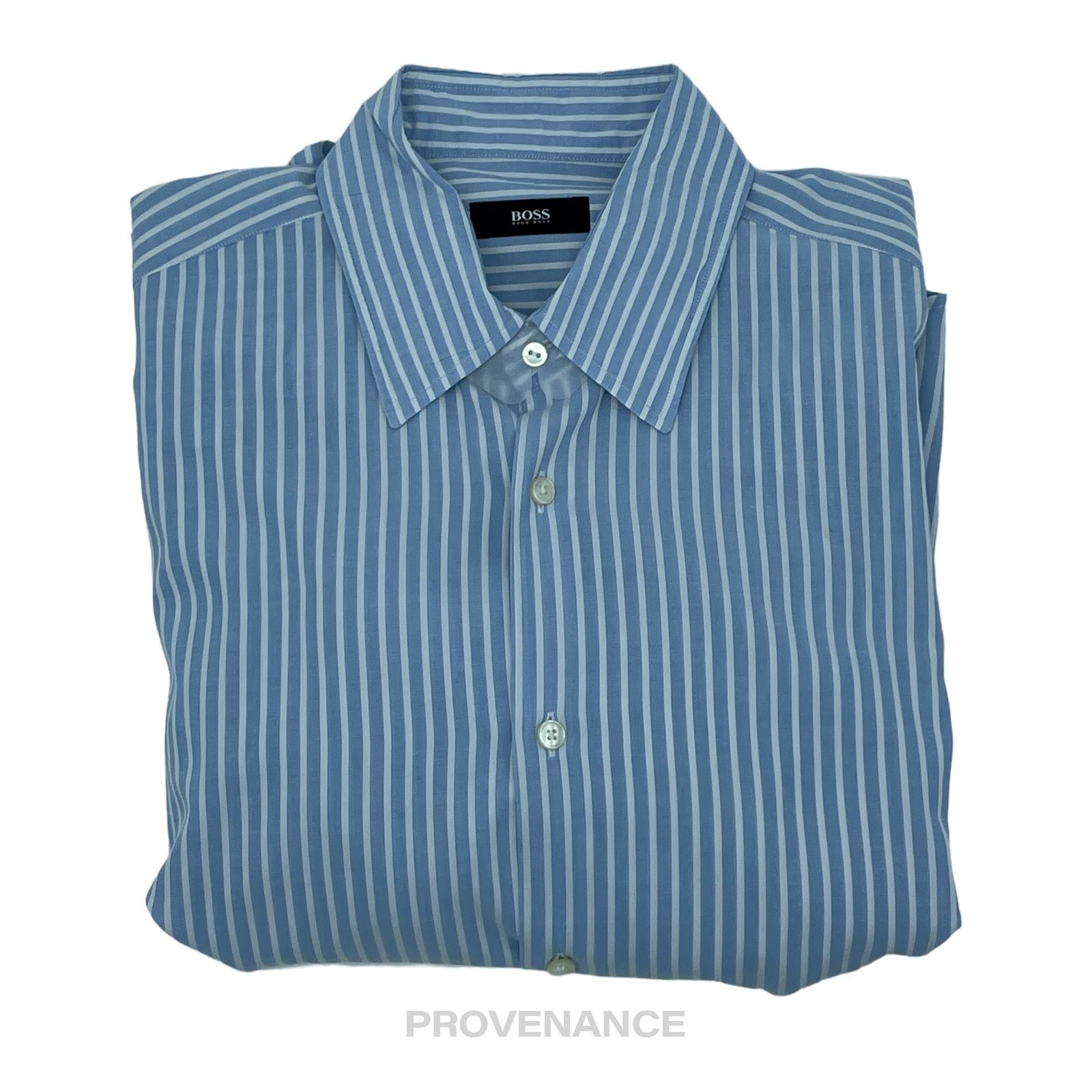 Hugo Boss 🔴 Boss Button Down Shirt - White Blue Striped Size US M / EU 48-50 / 2 - 1 Thumbnail