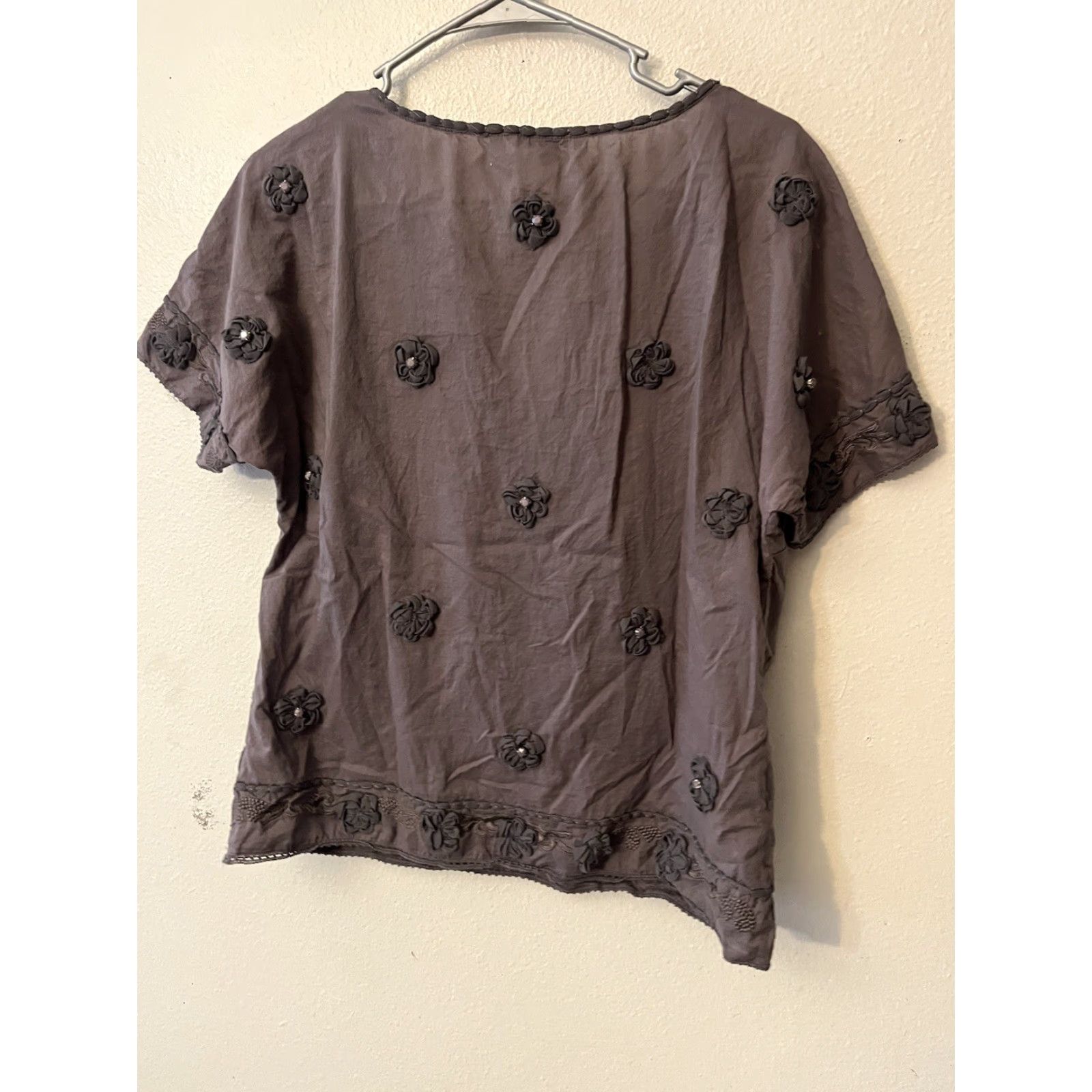Boden Vibrant Purple Borden Blouse Floral Embroidery V-Neck Short Sleeve Women’s Size 8 Dressy Office Shirt Size M / US 6-8 / IT 42-44 - 3 Thumbnail
