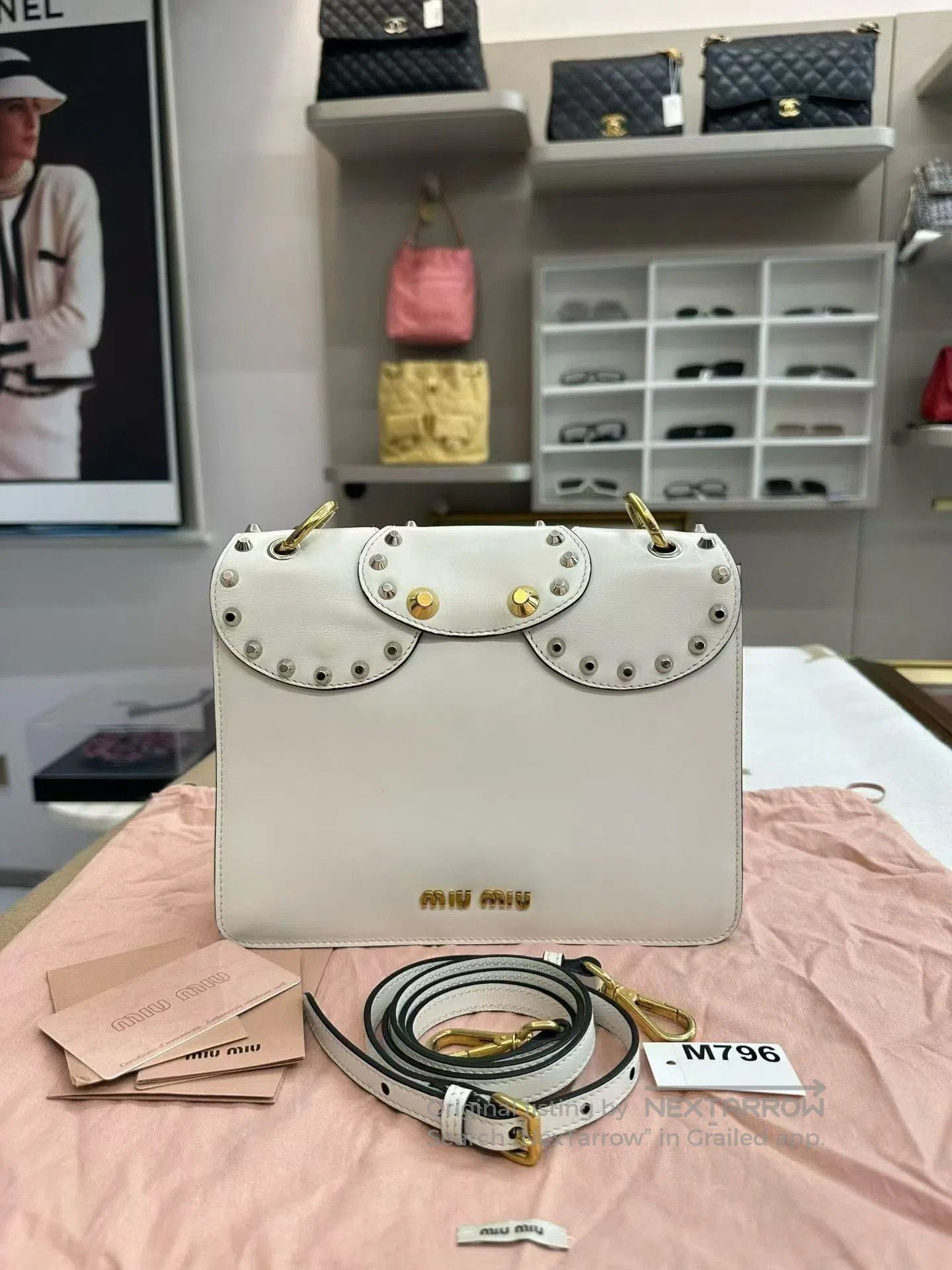 Miu Miu Miumiu Studded White Leather Handbag. Size ONE SIZE - 4 Thumbnail