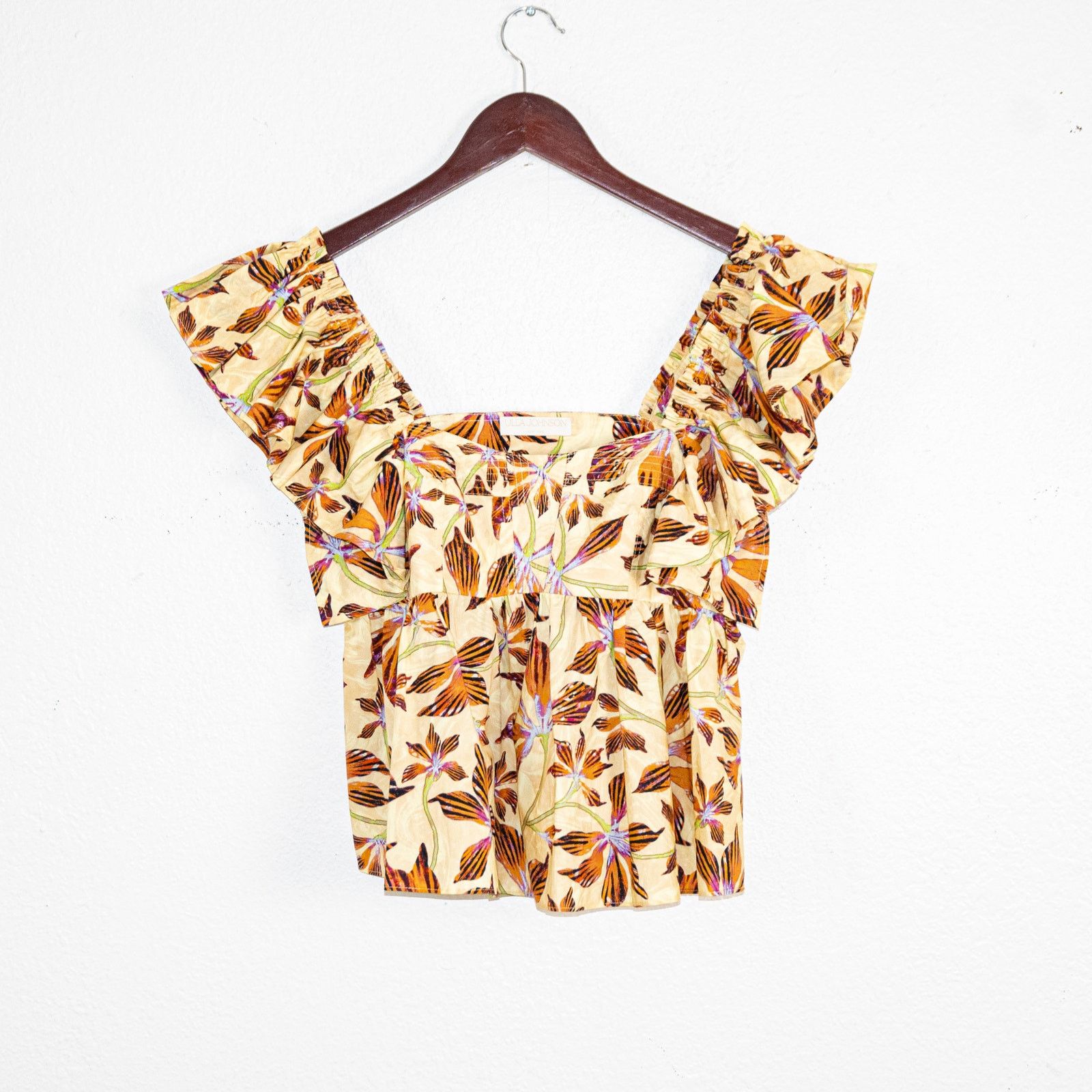 Ulla Johnson Ulla Johnson $320 Romi Top Ruffle Sleeve in Lotus Floral 2 Size XS / US 0-2 / IT 36-38 - 7 Thumbnail