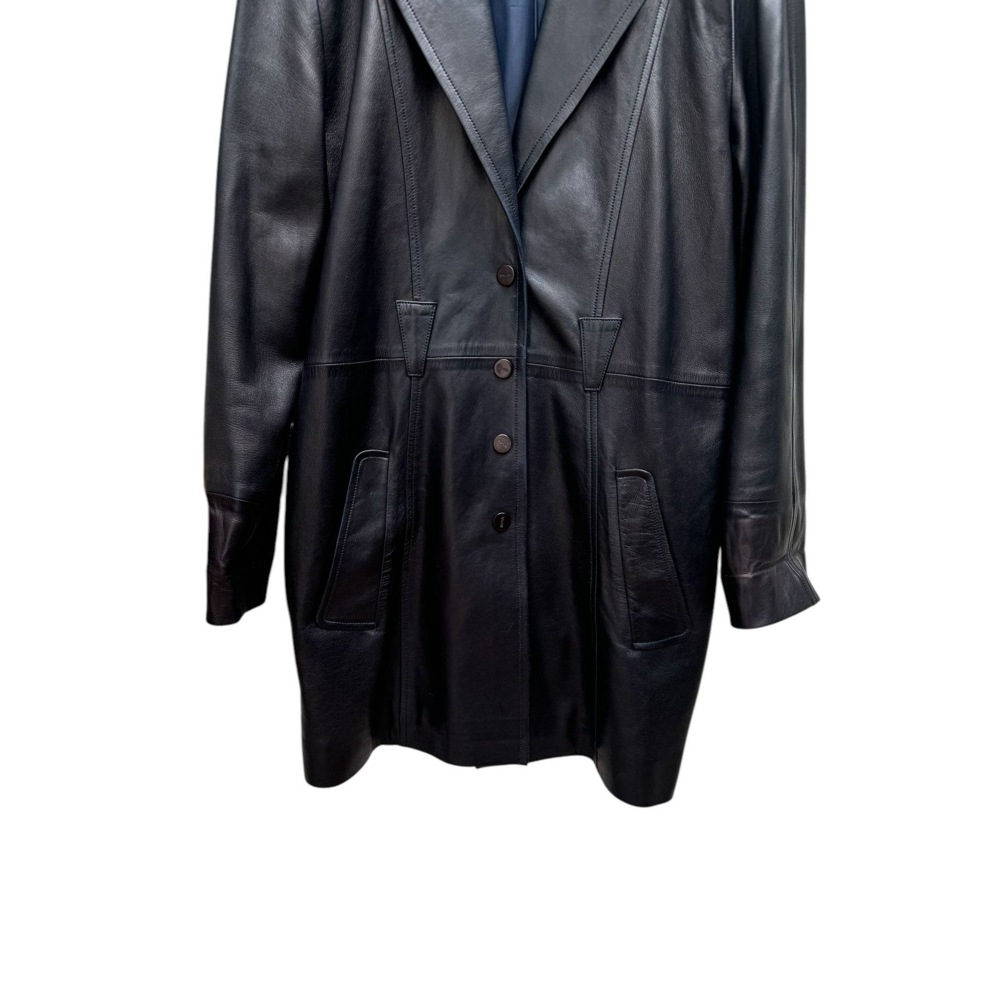 Thierry Mugler 1980s Dark Navy Leather Coat Size L / US 10 / IT 46 - 5 Thumbnail
