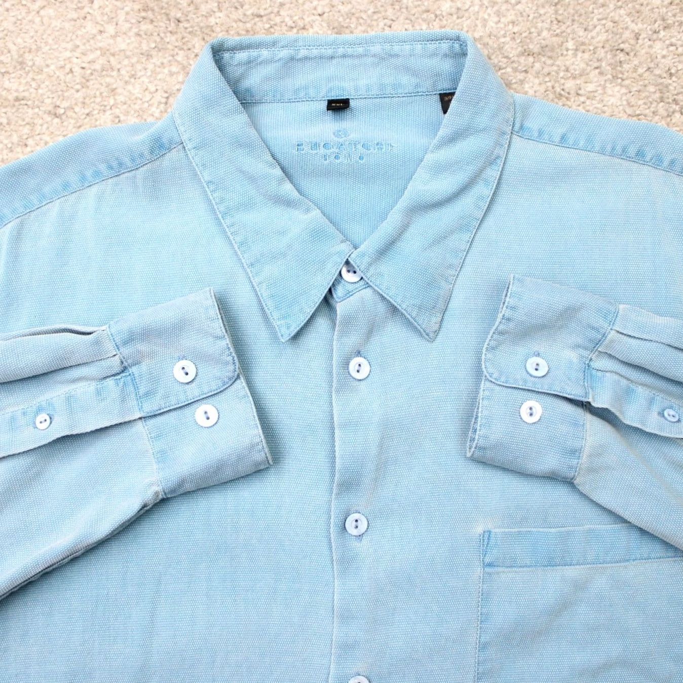 BUGATCHI Bugatchi Uomo Shirt Mens 2XL Blue Silk/Cotton Button-Down Long Sleeve Size US XXL / EU 58 / 5 - 2 Thumbnail
