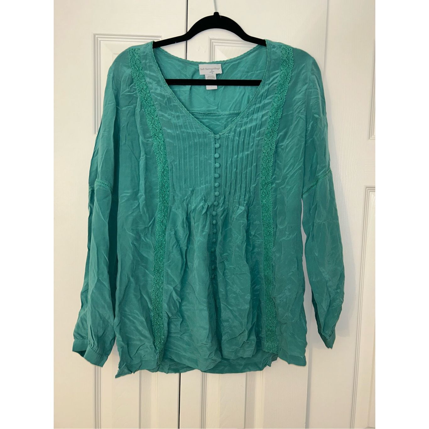 Loft Soft Surroundings Green Blue Teal Button Blouse, 100% Silk T Size S / US 4 / IT 40 - 2 Thumbnail