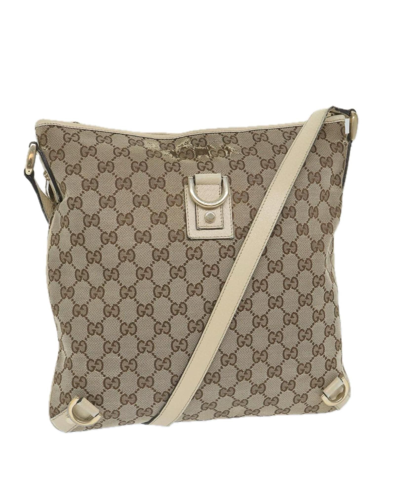image of Gucci Canvas Shoulder Bag With GG Pattern And Metal Fittings in Beige, Women's