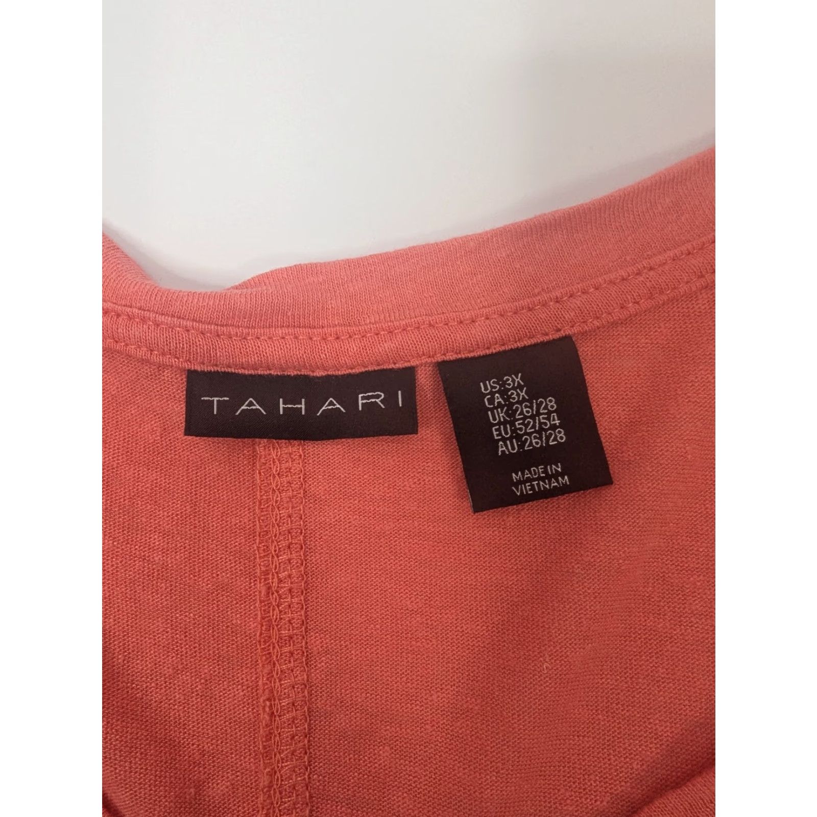 Vintage Tahari Shirt Women 3X V-Neck Short Sleeve Linen Lyocell Blend Seamed Orange Pink 90s? Size XXL / US 16-18 / IT 52-54 - 6 Thumbnail