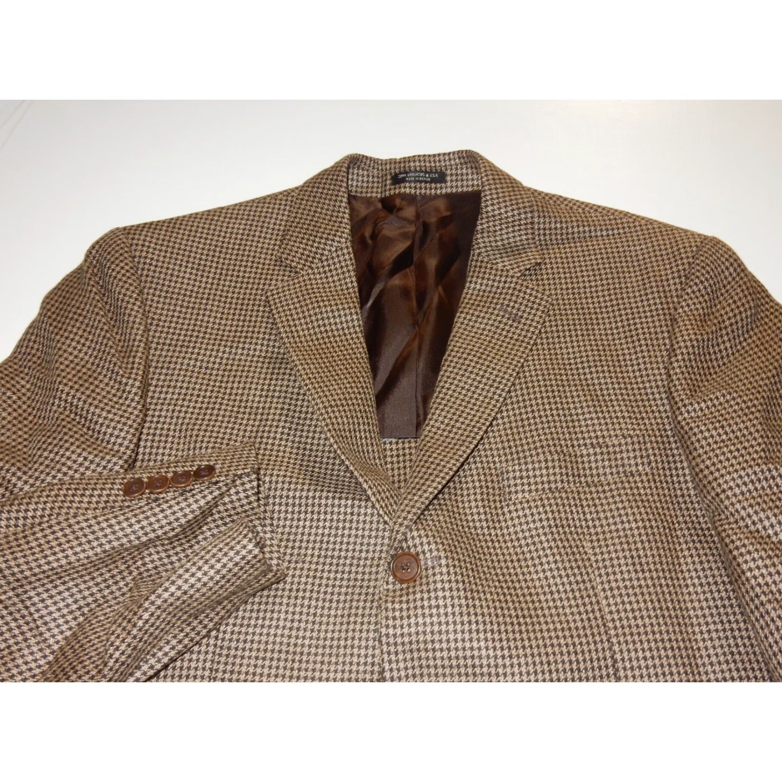 John Varvatos JOHN VARVATOS Houndstooth Blazer Jacket Men's Size 42R Brown Wool Size 42R - 2 Thumbnail