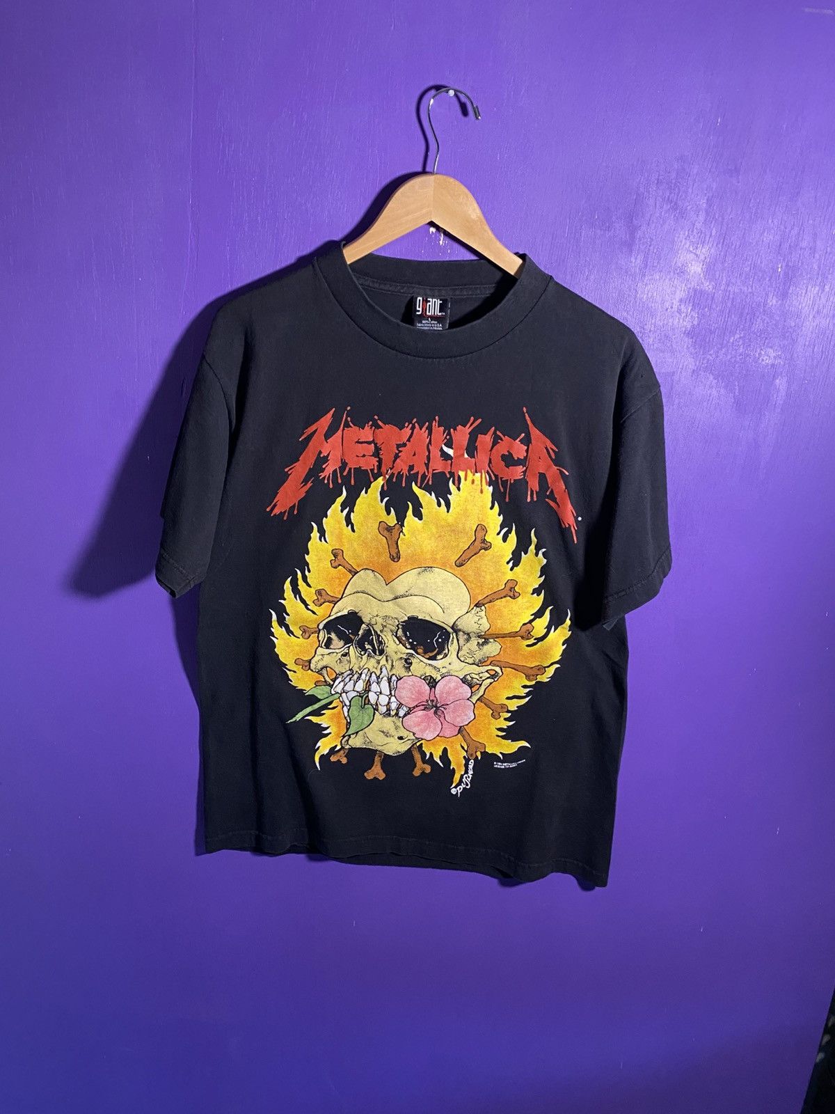 Band Tees Vintage 1994 Metallica pushead flaming skull t-shirt Size US L / EU 52-54 / 3 - 1 Thumbnail