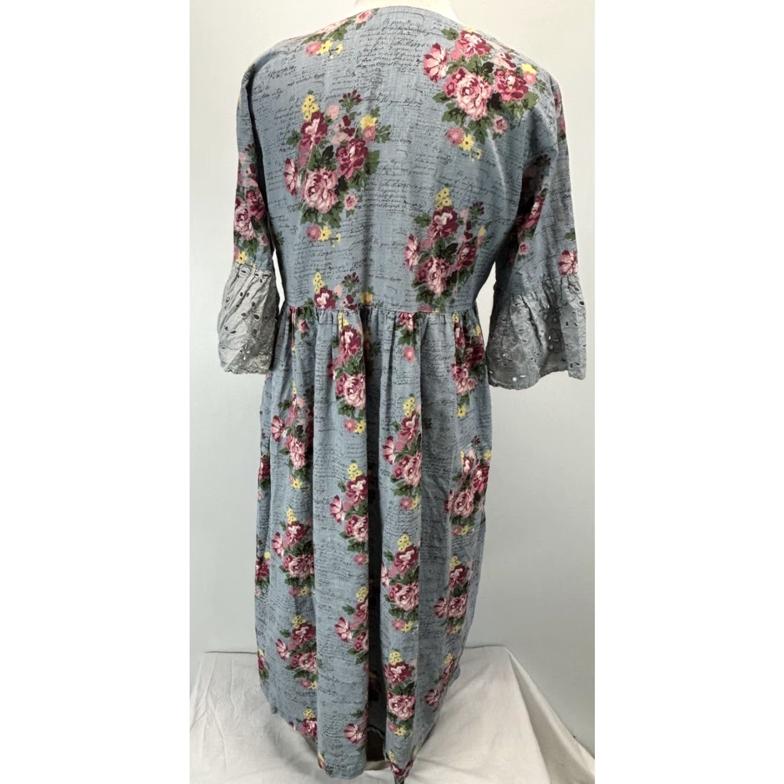 Vintage VINTAGE Bombay Paisley Dress A-Line Midi Women Large Blue Eyelet Short Sleeve Cottagecore 60s-70s Mens? Womens Size L / US 10 / IT 46 - 3 Thumbnail