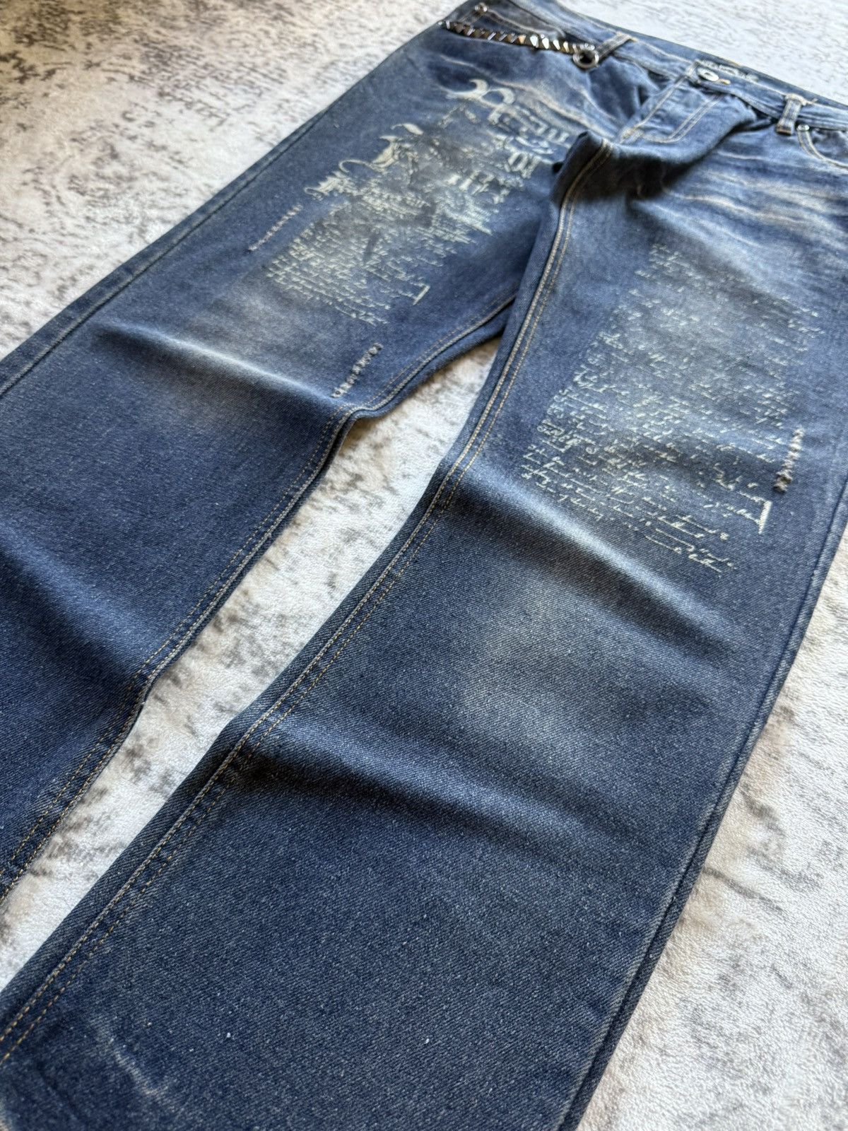 If Six Was Nine 2000s In The Attic Japan Poems Studded Muddy Jeans Size US 34 / EU 50 - 11 Thumbnail