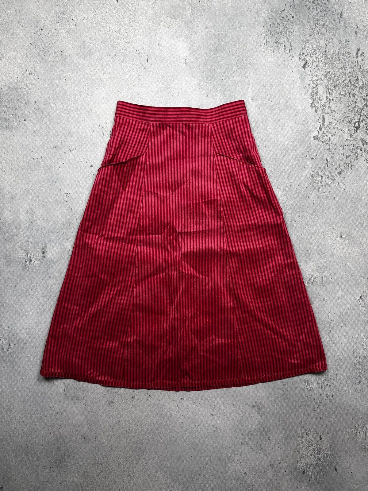 If Six Was Nine Vintage Oleana Silk Midi Skirt Red Stripe Rare XS Lux Item Size 26" / US 2 / IT 38 - 1 Thumbnail