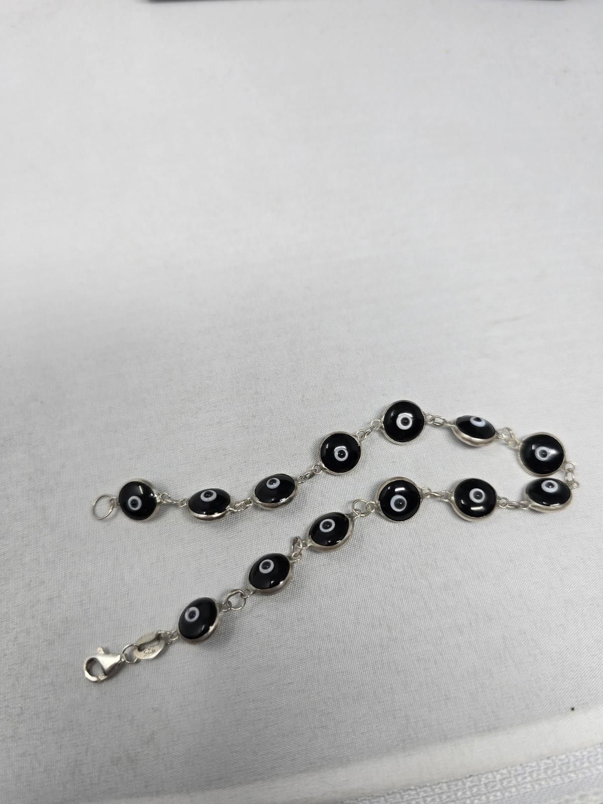 Other Sterling Silver Black Evil Eye Glass Bead Bracelet Size ONE SIZE - 6 Thumbnail
