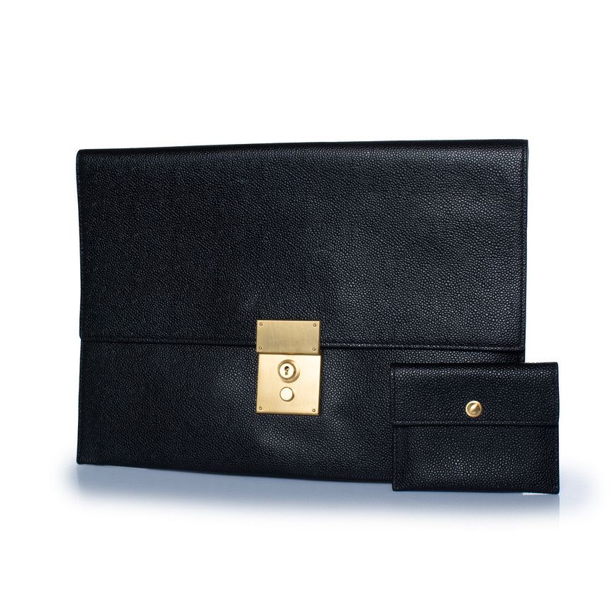 Thom Browne Thom Browne, pebbled leather clutch with wallet Size ONE SIZE - 3 Thumbnail