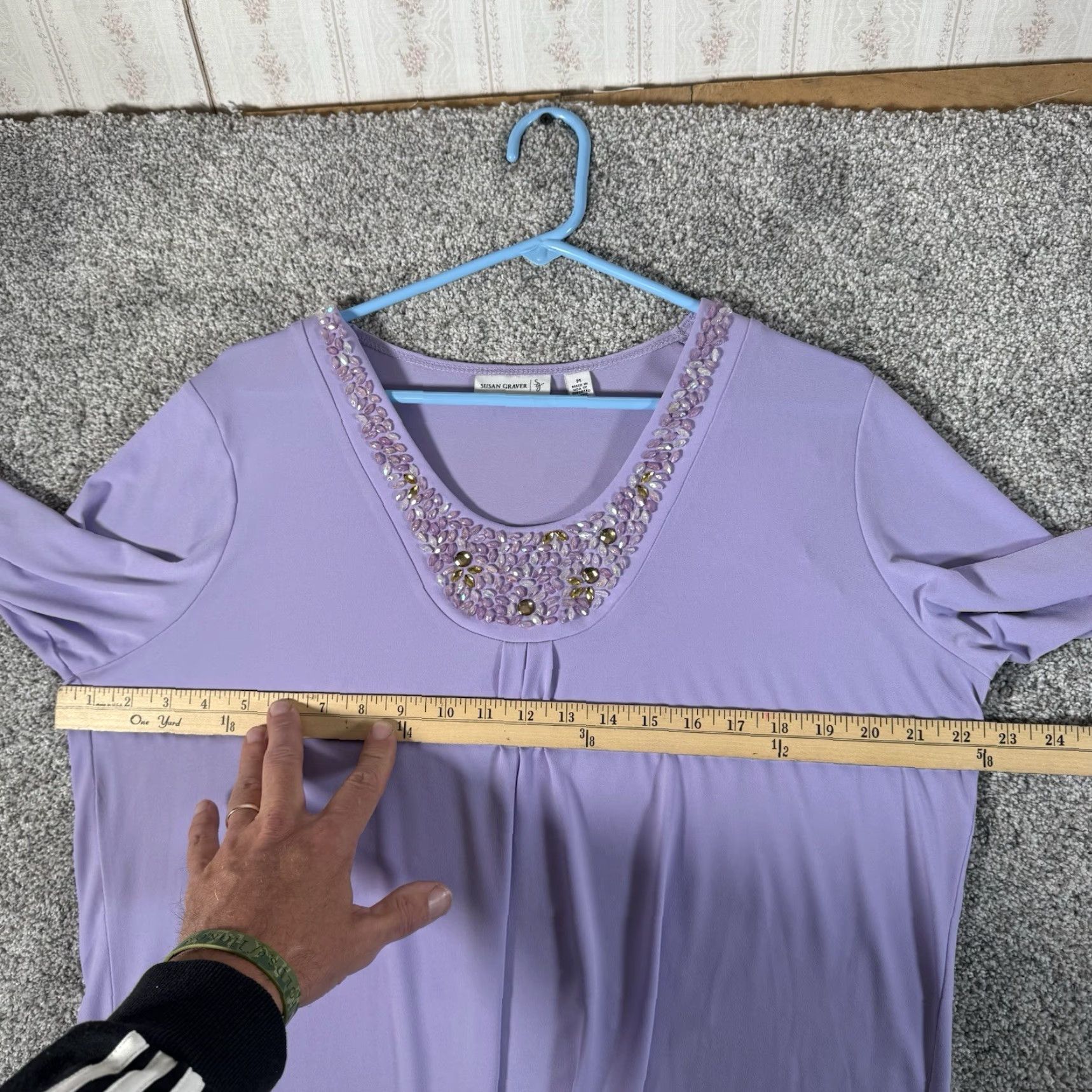 Vintage Susan Graver Blouse M Purple Fairy Romantic Pastel Lavender Jewels Feminine Flow y (note: constraint: no new words; ensure spelling) Size M / US 6-8 / IT 42-44 - 4 Thumbnail
