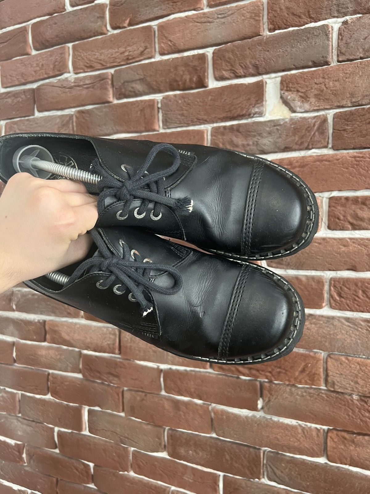 Leather Rare Vintage Steel Avant Garde Platform Derby Leather Boots Size US 12.5 / EU 45-46 - 3 Thumbnail