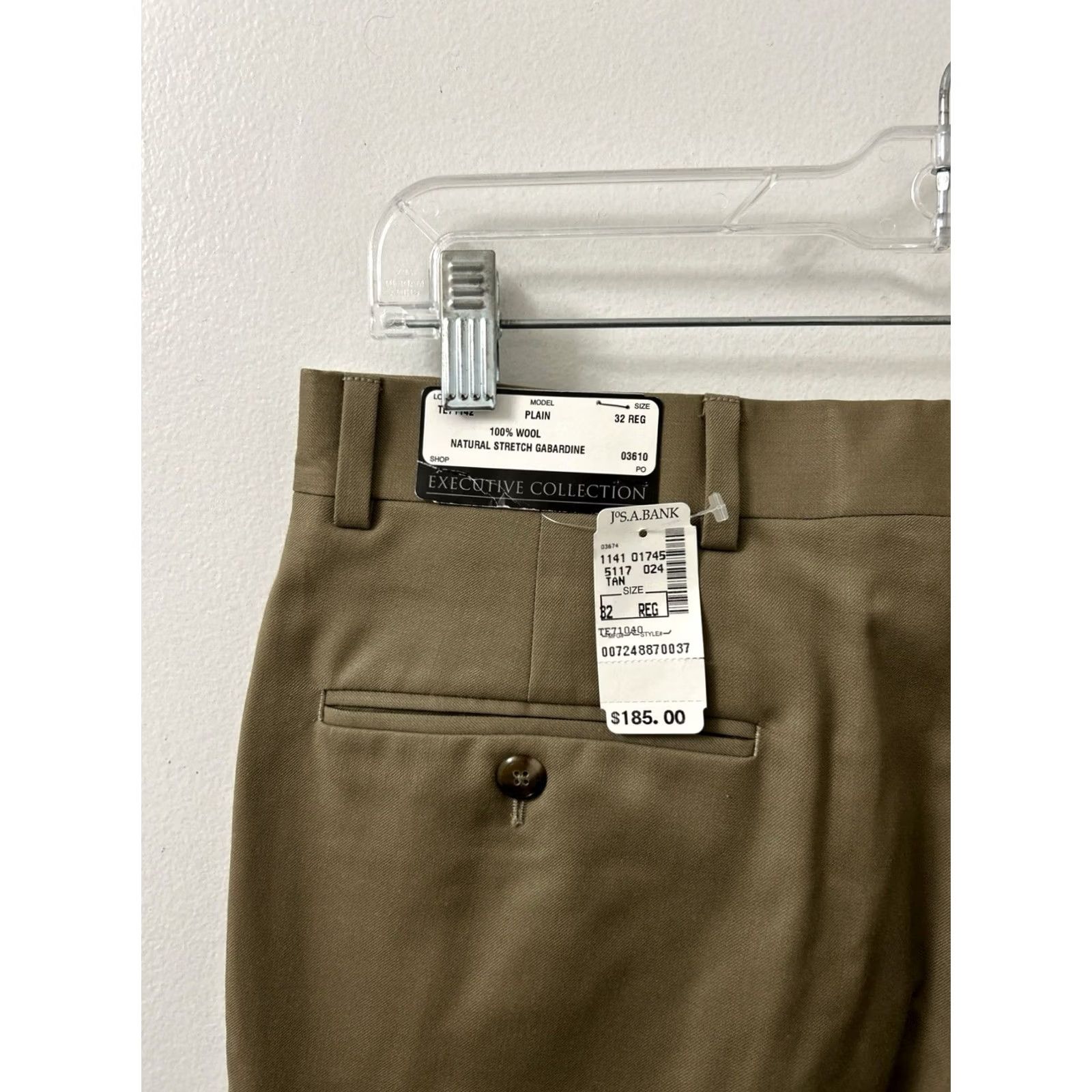 Vintage VINTAGE? No. (Original indicates Modern) Jos A Bank Executive Collection Dress Pants Mens 32x37 Tan 100% Wool Gabardine Stretch Flat Front Classic Size US 32 / EU 48 - 5 Thumbnail