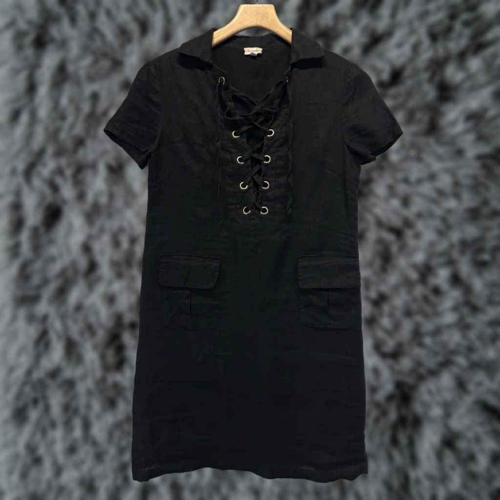 Cremieux VINTAGE Cremieux Shirt Dress Women XS Black Linen Pockets Lace Up Collared Short Sleeve Casual Travel Size XS / US 0-2 / IT 36-38 - 1 Thumbnail