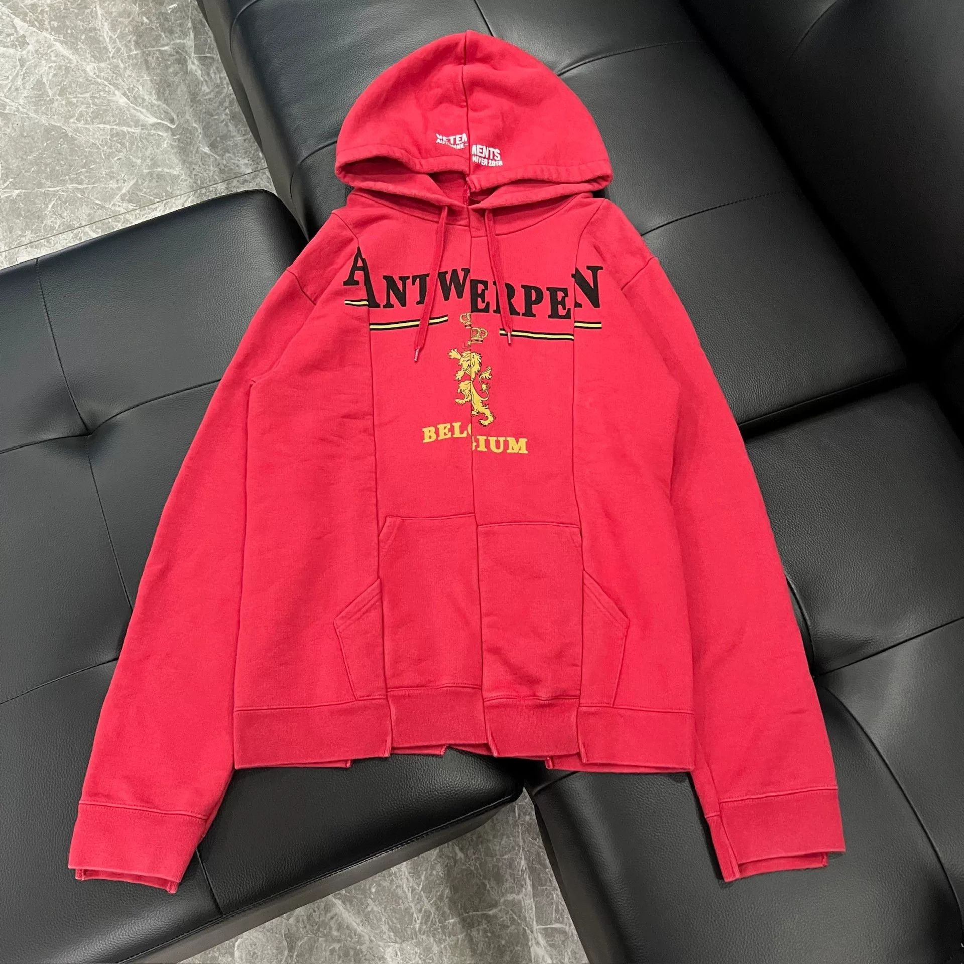 Vetements Vetements AW18 Deconstructed Red Hoodie | Grailed