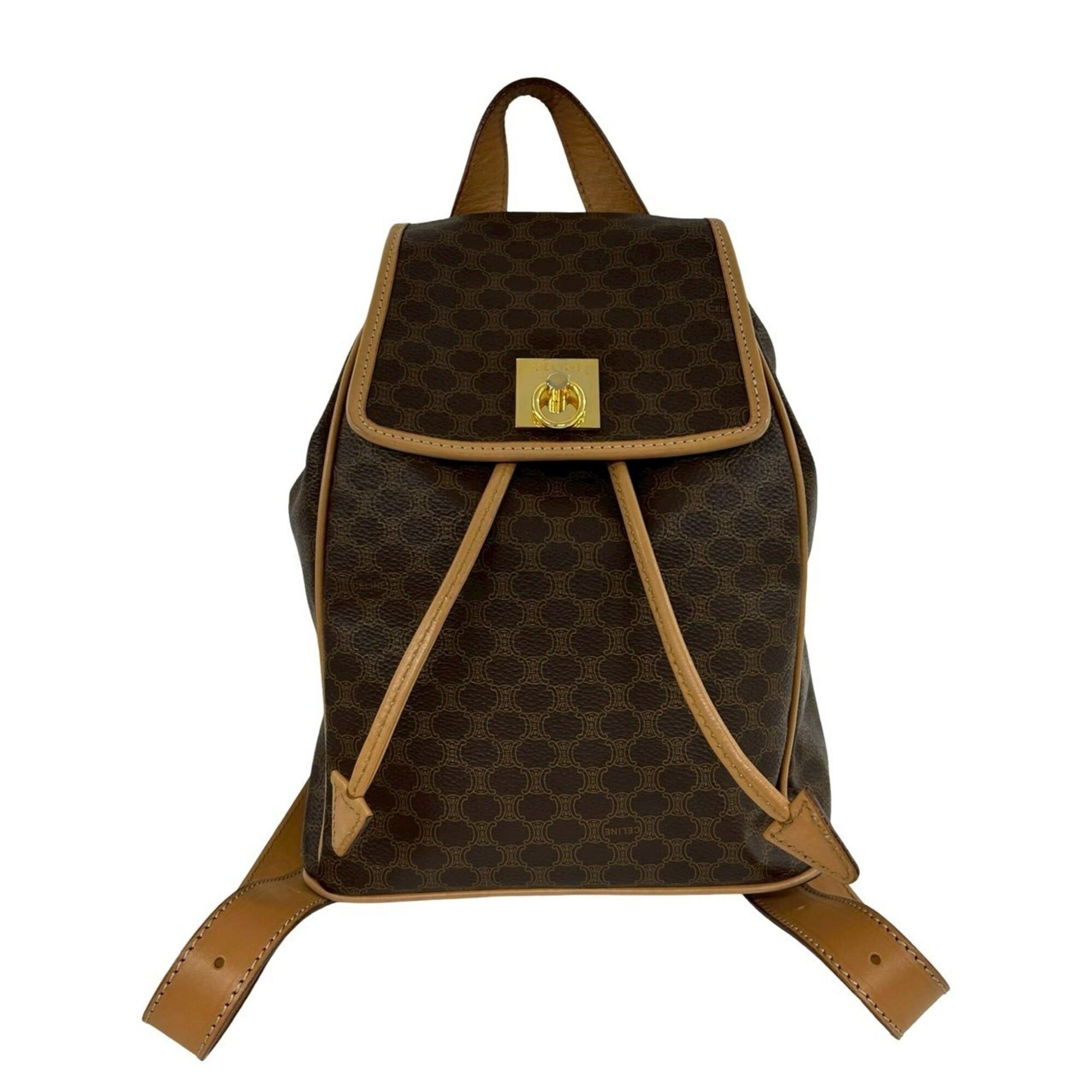 Celine CELINE Vintage Macadam Blazon Triomphe Pattern Logo Ring Hardware Leather Backpack Daypack Brown Size ONE SIZE - 1 Thumbnail