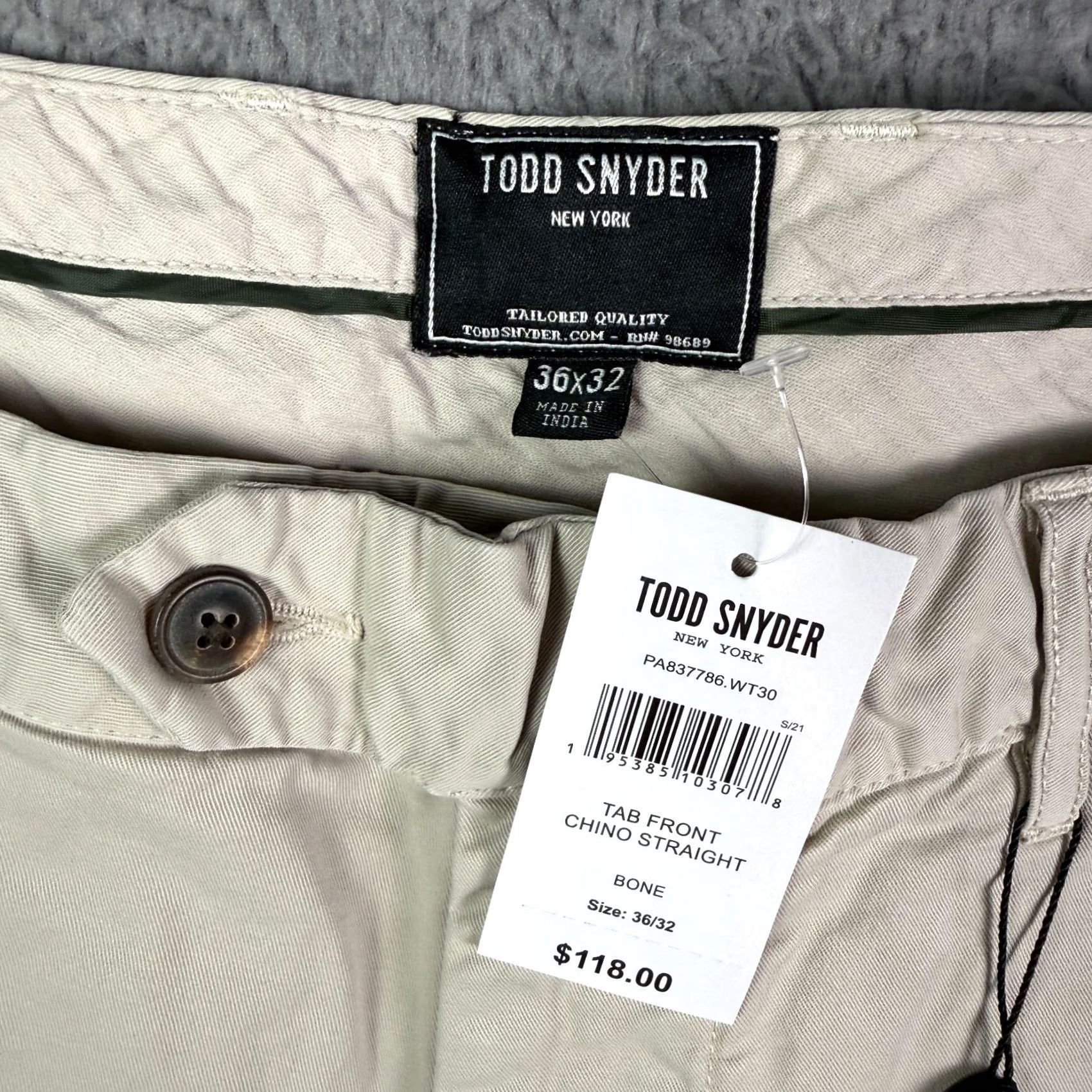 Todd Snyder Todd Snyder Pants Mens 36x32 Bone Khaki Tab Front Chino Straight Fit Stretch Slimming Pockets Casual Womens Mens Boys Girls Size US 36 / EU 52 - 4 Thumbnail