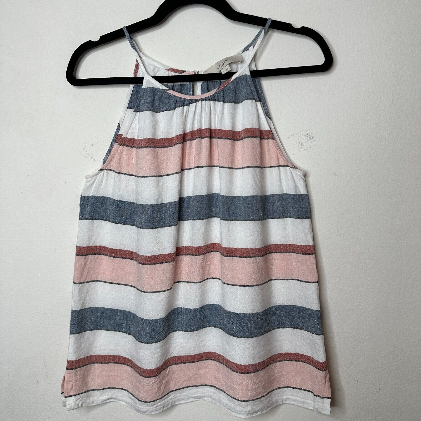 Loft Loft Gray White Pink Stripe Linen Halter Neck Blouse Keyhole Size S / US 4 / IT 40 - 10 Thumbnail