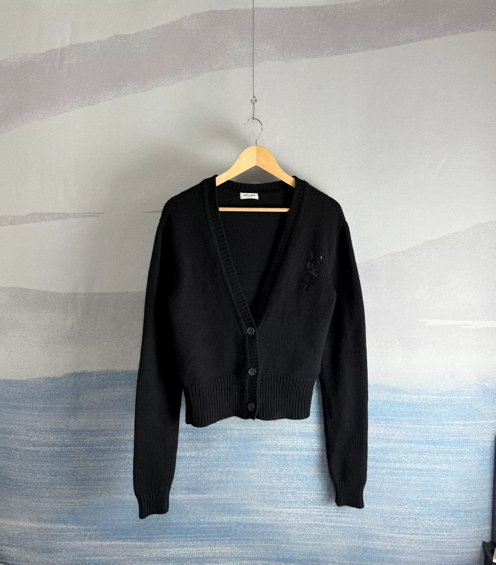 Saint Laurent Paris Saint Laurent Black Sequin Logo Cardigan Size XS / US 0-2 / IT 36-38 - 1 Thumbnail