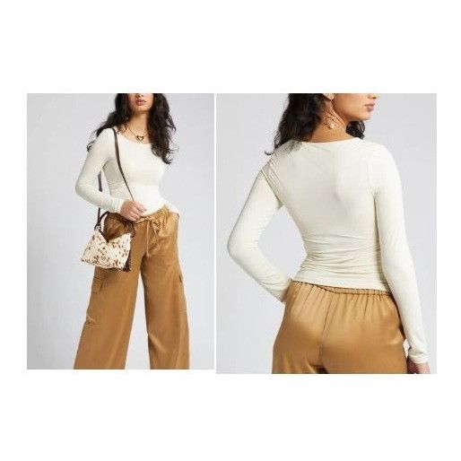 Other Open Edit Ruched Side Long Sleeve Top in Ivory Dove, Sz. S Size S / US 4 / IT 40 - 3 Thumbnail